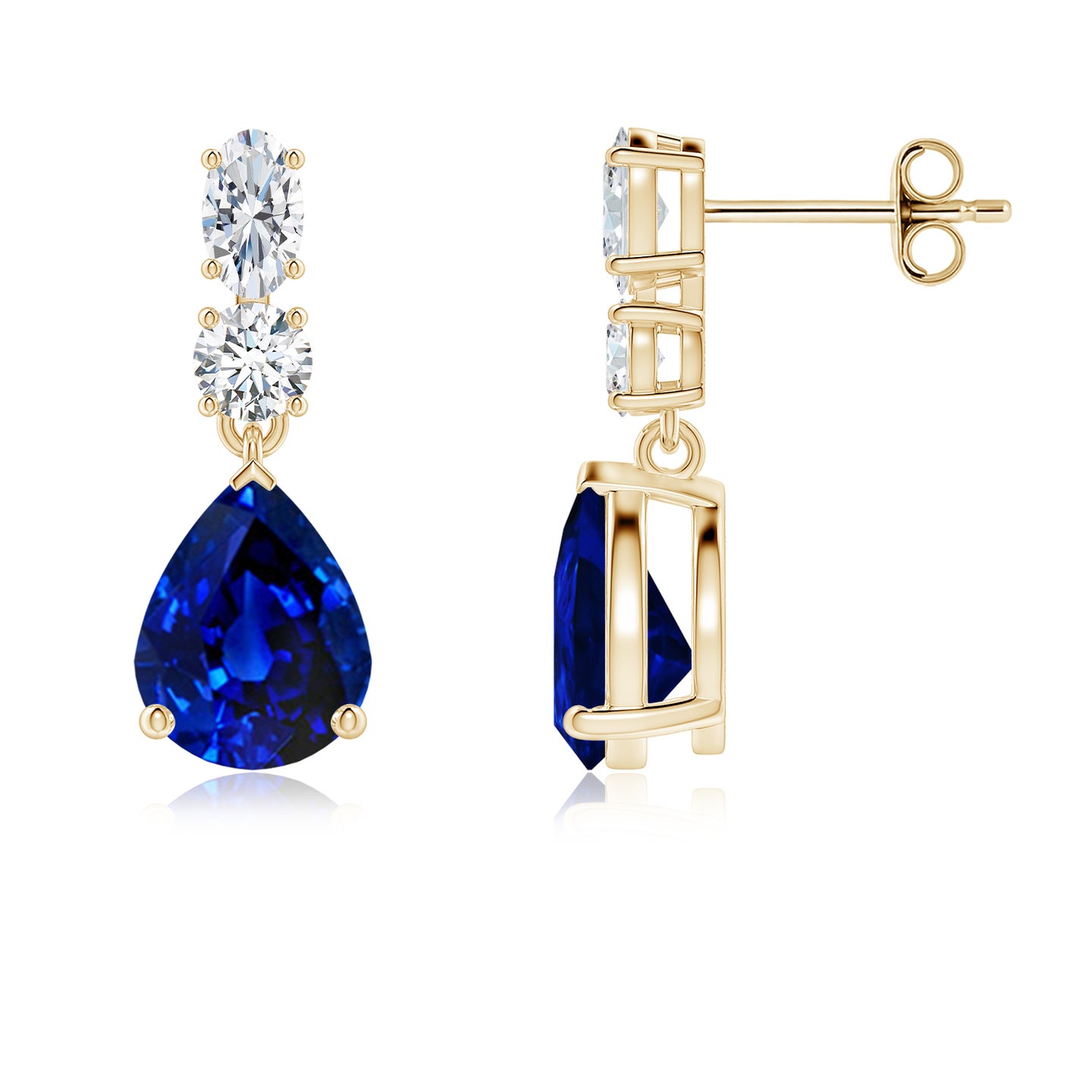 Prong-Set Pear Lab-Grown Blue Sapphire Dangle Earrings with Diamond Accents