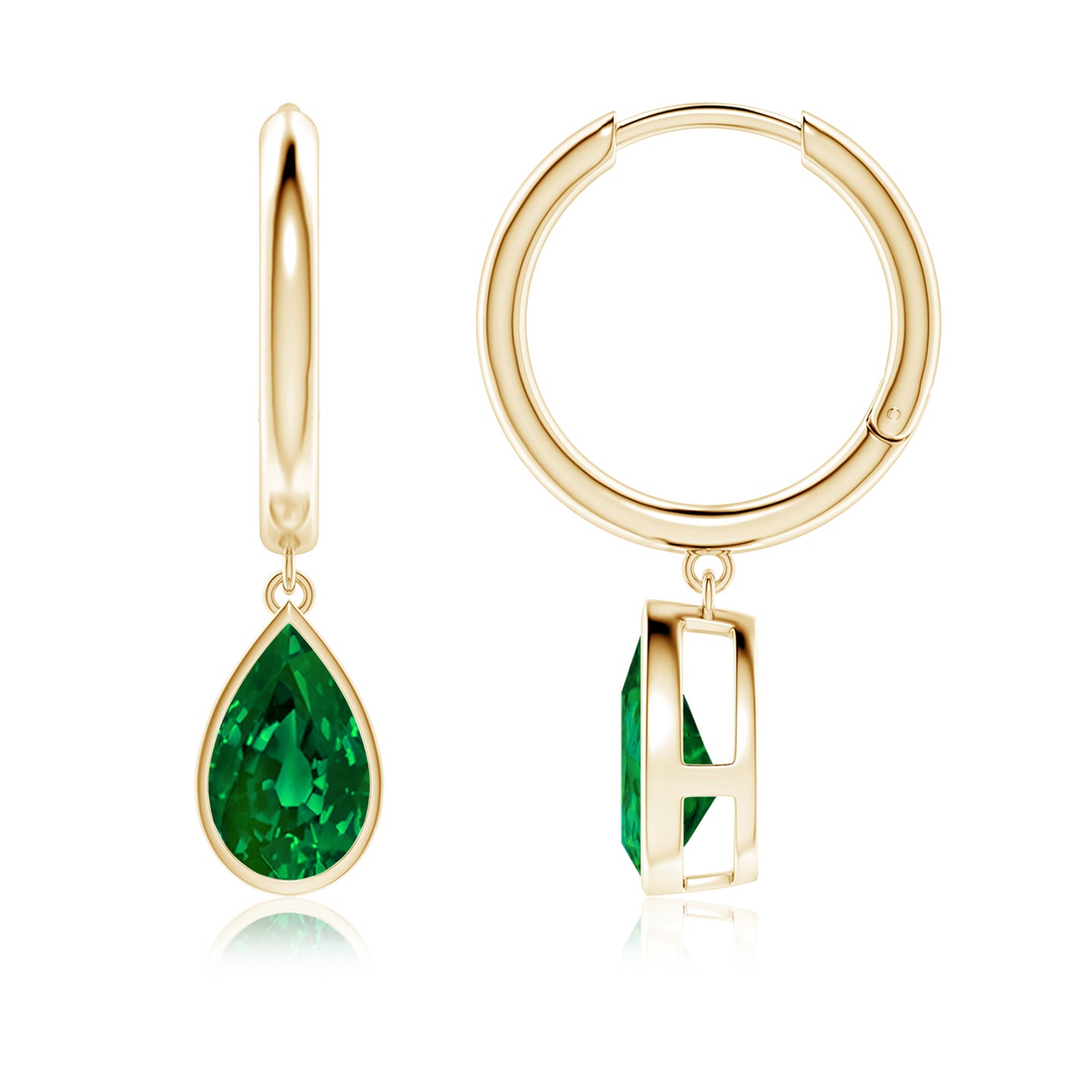 Pear-Shaped Lab-Grown Emerald Hoop Drop Earrings