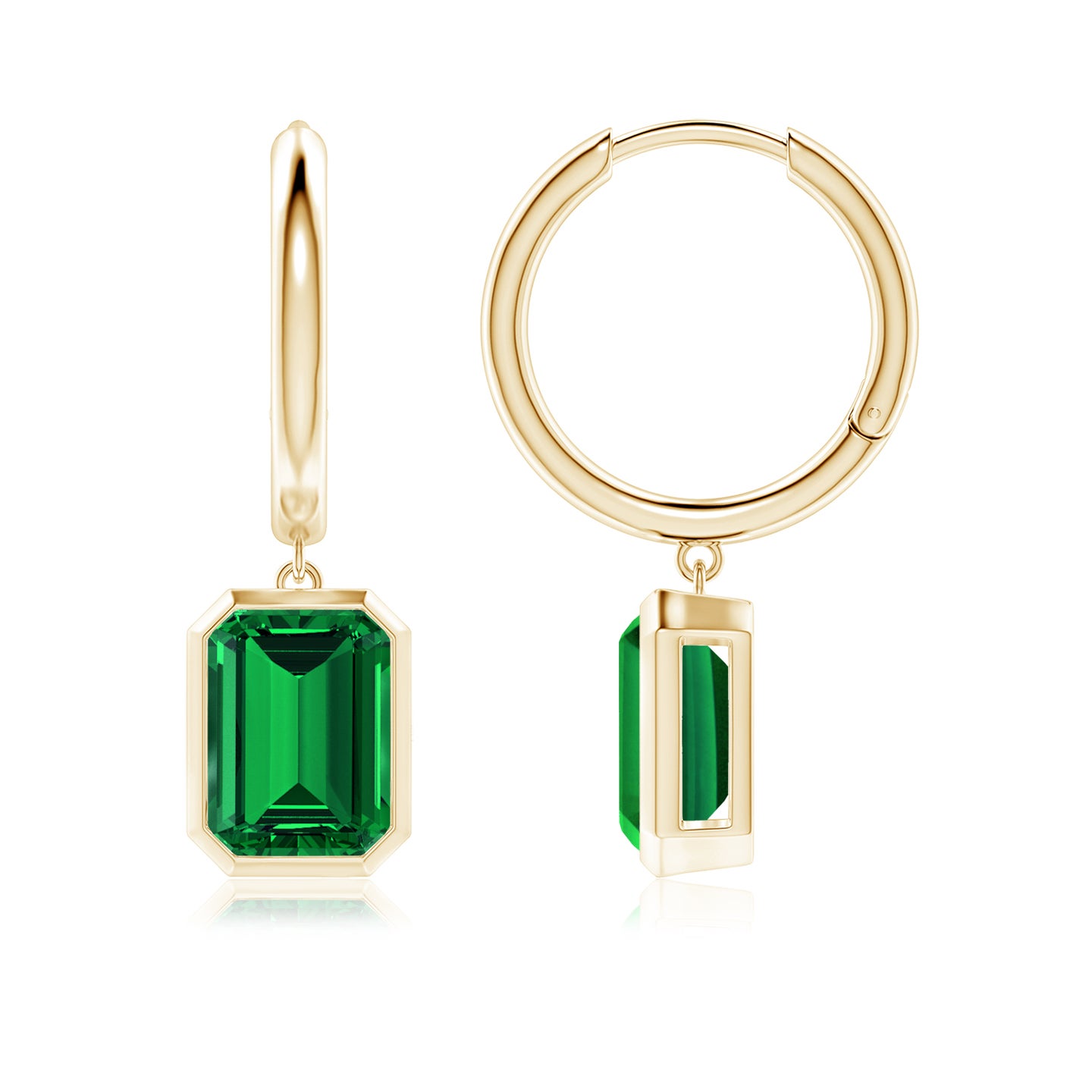 Emerald-Cut Lab-Grown Emerald Hoop Drop Earrings