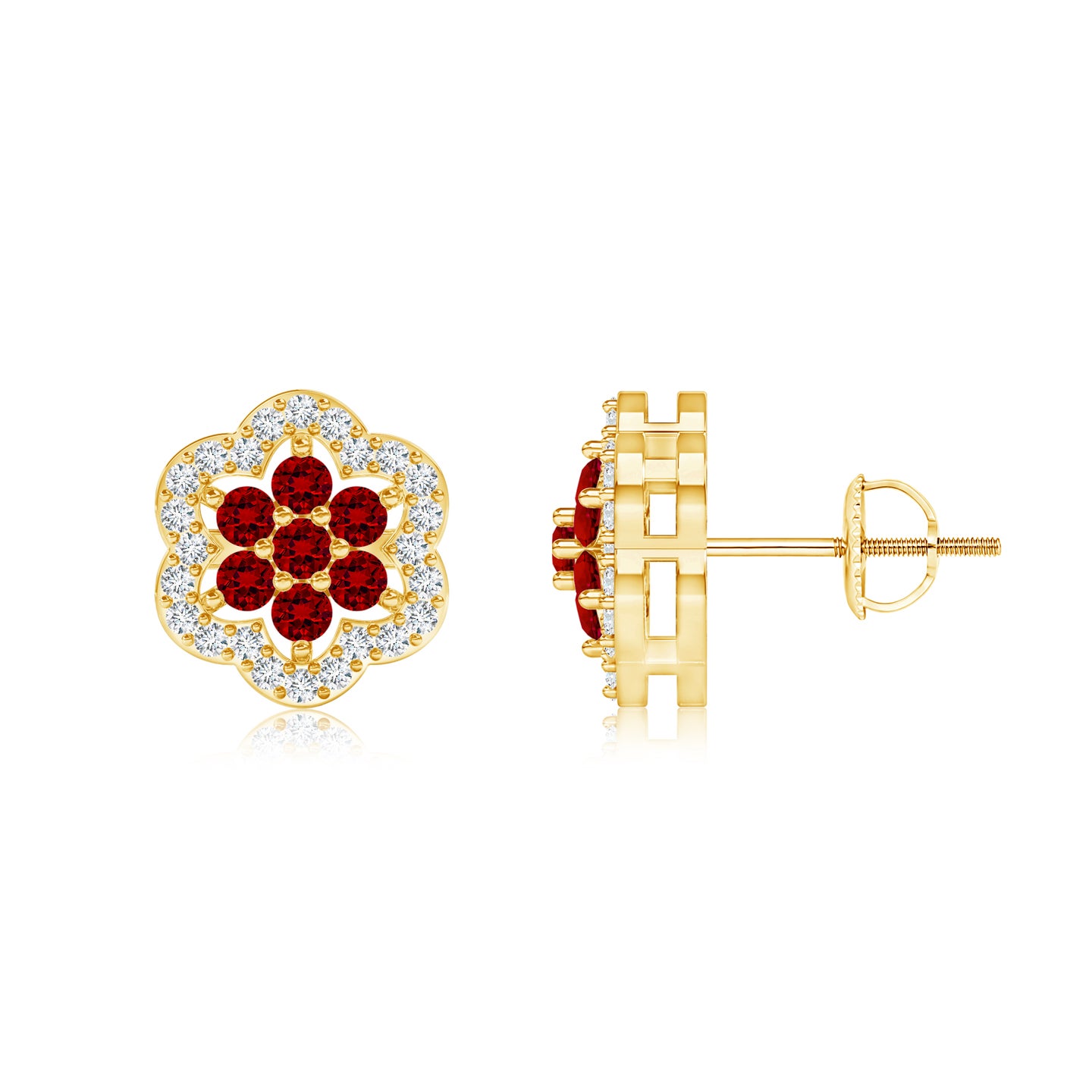 Floral Lab Grown Ruby with Lab Grown Diamond Earrings