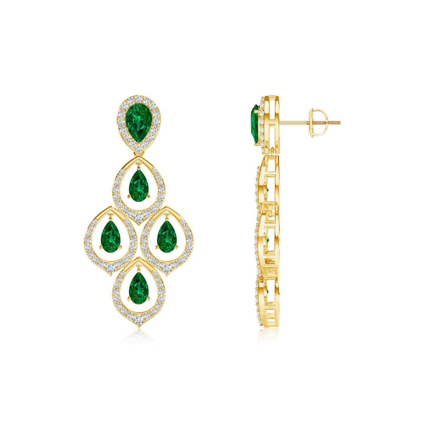 Lab Grown Emerald and Lab Grown Diamond Four Petal Earrings