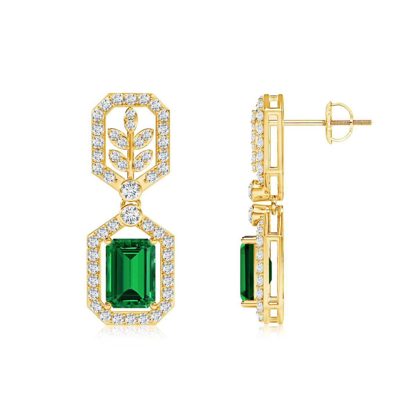 Crown Radiance Lab Grown Emerald and Lab Grown Diamond Earrings