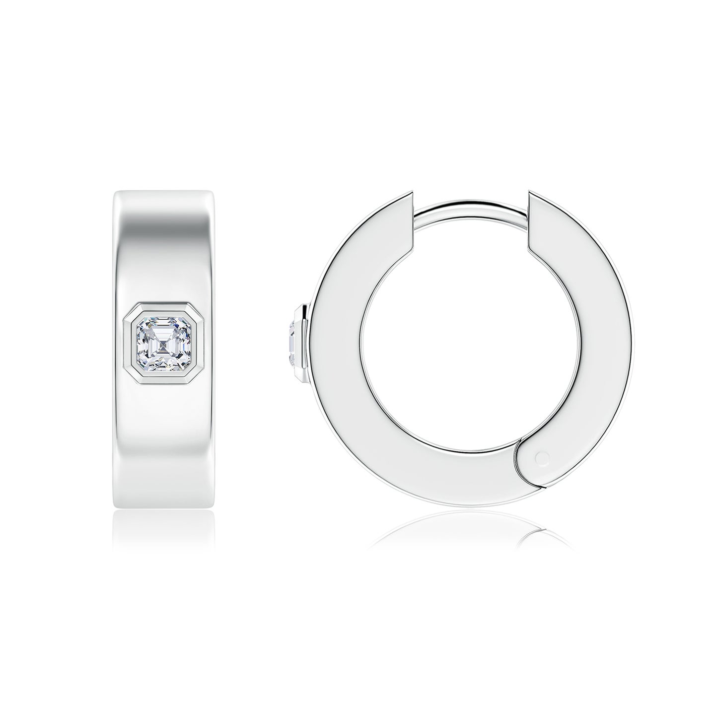 Asscher-Cut Lab-Grown Diamond Men's Octagon Huggie Hoop Earrings