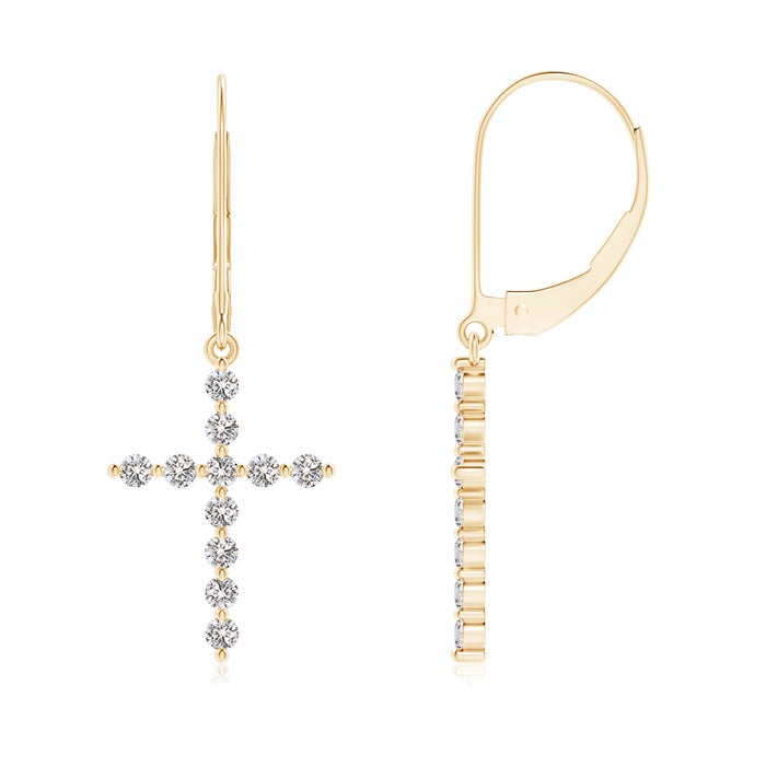 Prong-Set Round Diamond Cross Dangle Earrings Prong-Set Round Diamond Cross Dangle Earrings