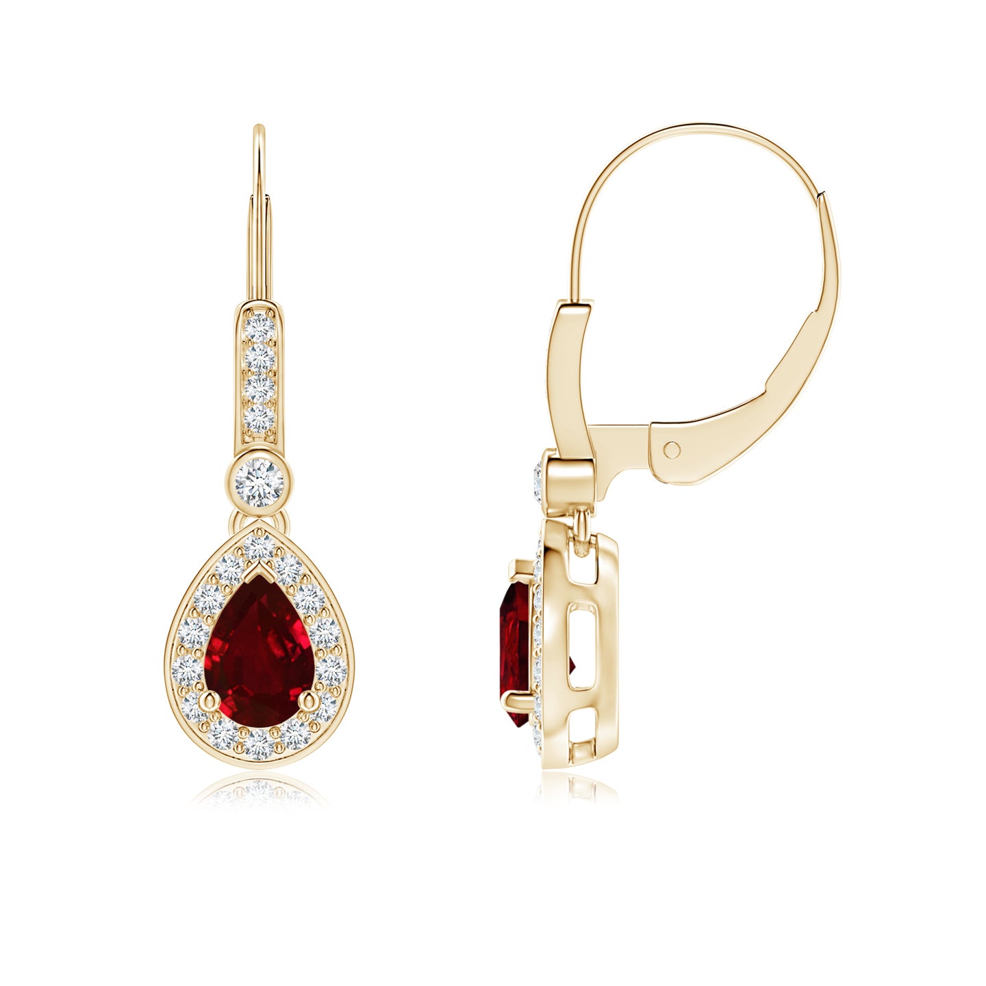 Lab-Grown Pear-Shaped Ruby and Diamond Halo Drop Earrings