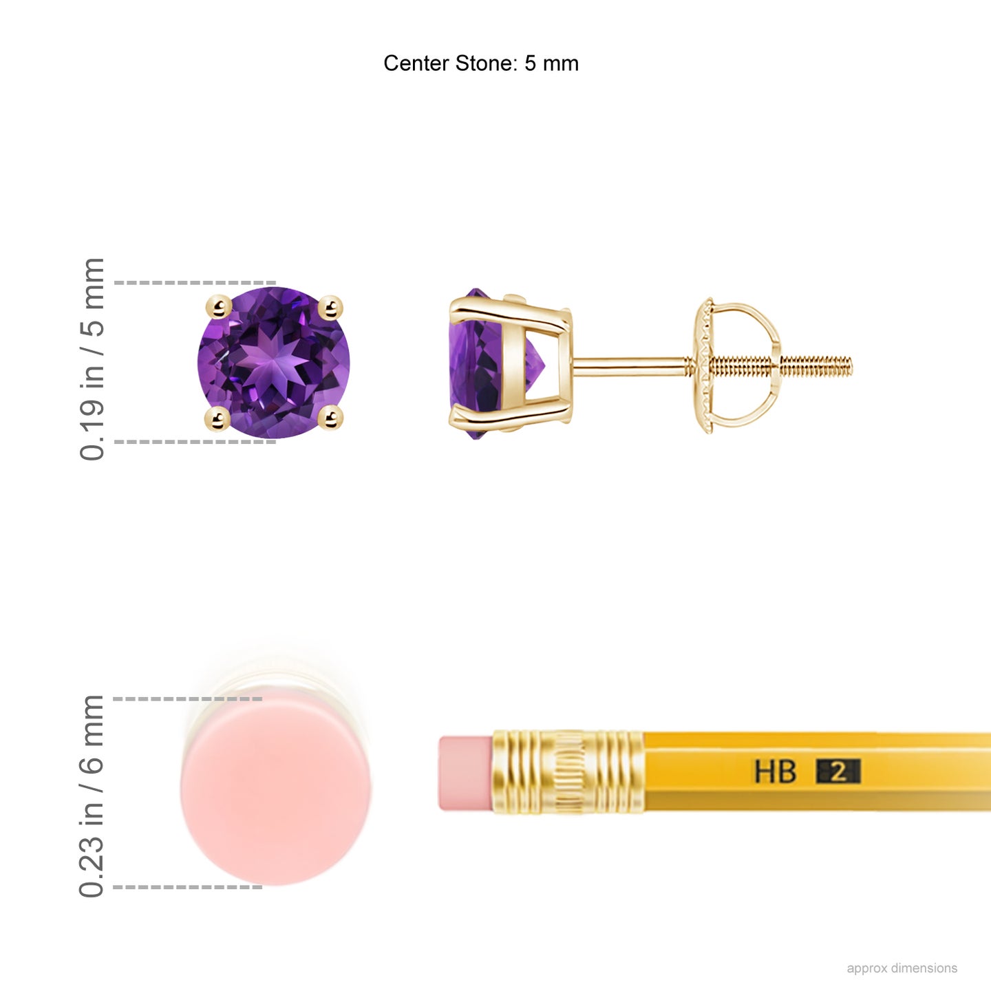 5mm AAAA Basket-Set Round Amethyst Studs in Yellow Gold