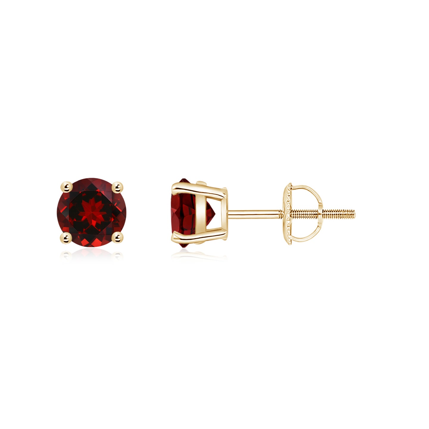 5mm AAAA Basket-Set Round Garnet Studs in Yellow Gold