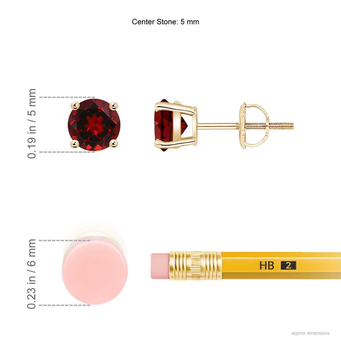 5mm AAAA Basket-Set Round Garnet Studs in Yellow Gold
