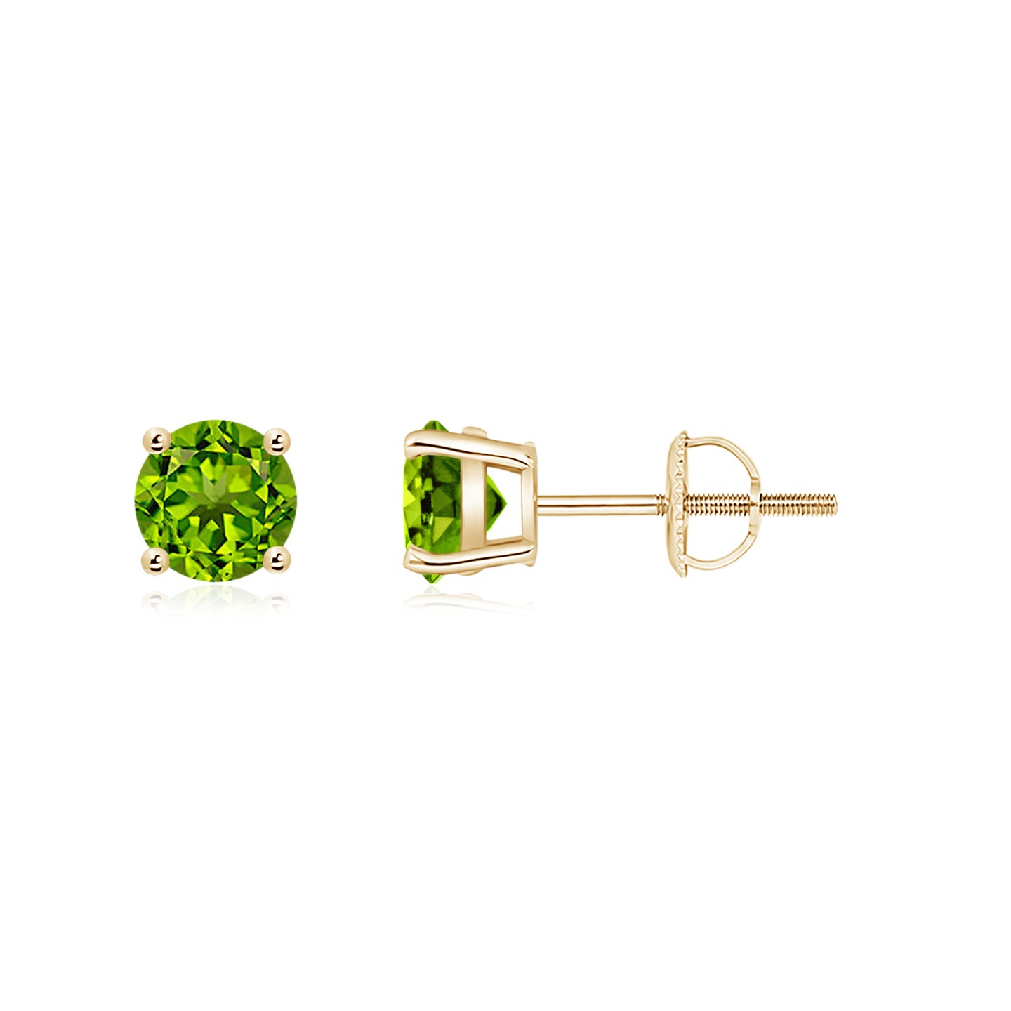 5mm AAAA Basket-Set Round Peridot Studs in Yellow Gold 5mm AAAA Basket-Set Round Peridot Studs in Yellow Gold