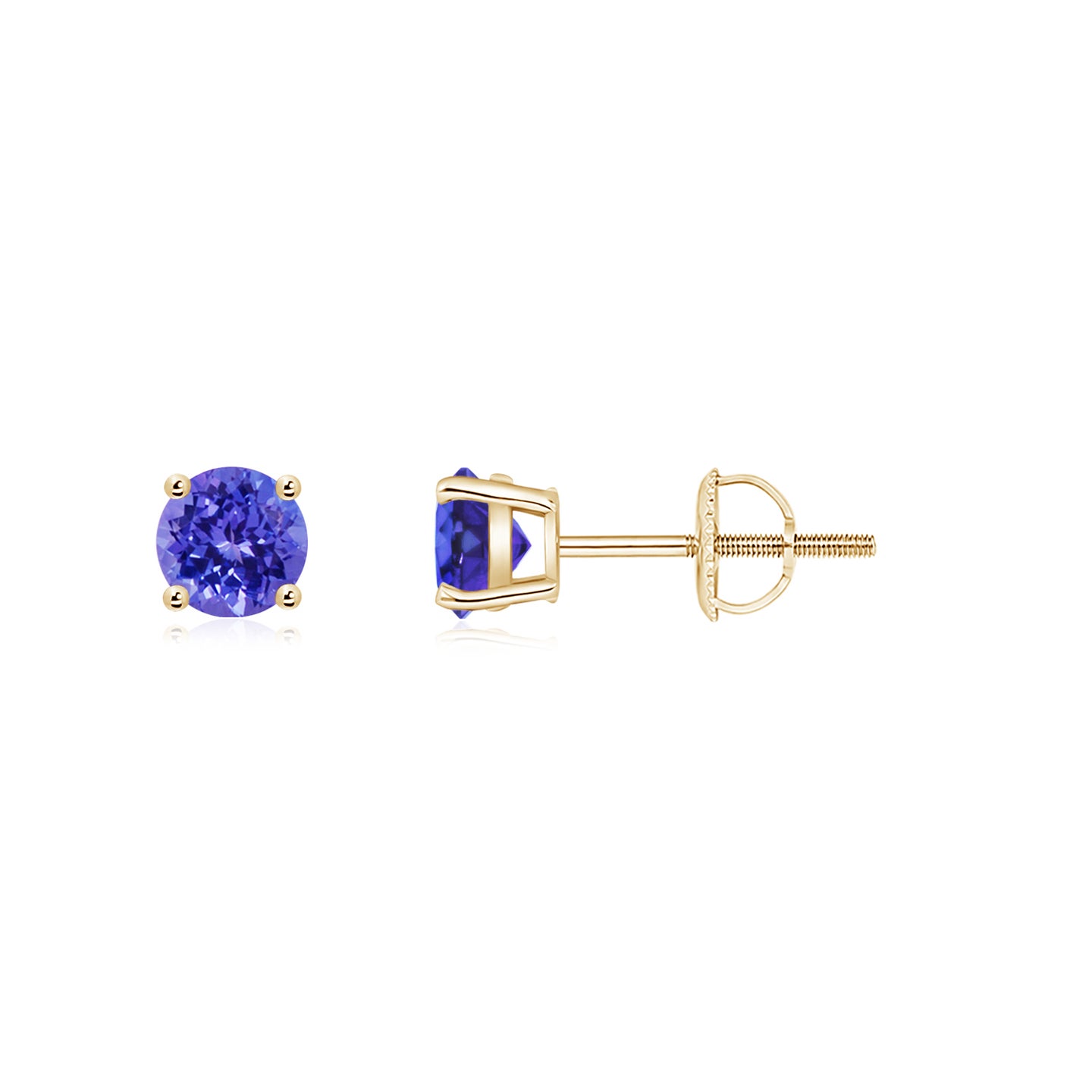 4mm AAAA Basket-Set Round Tanzanite Studs in Yellow Gold