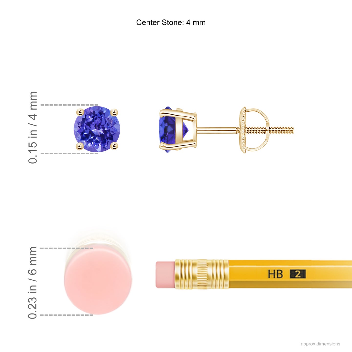 4mm AAAA Basket-Set Round Tanzanite Studs in Yellow Gold