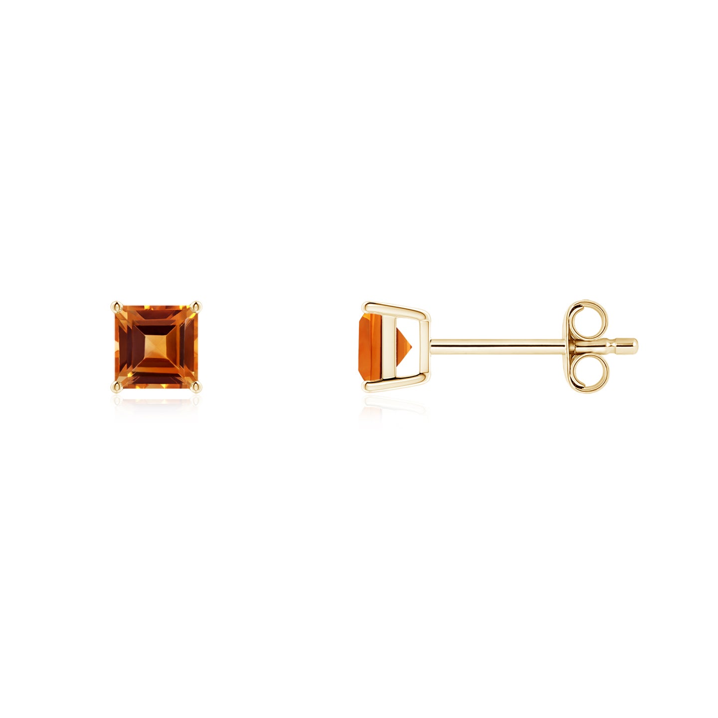4mm AAAA Classic Basket-Set Square Citrine Stud Earrings in Yellow Gold