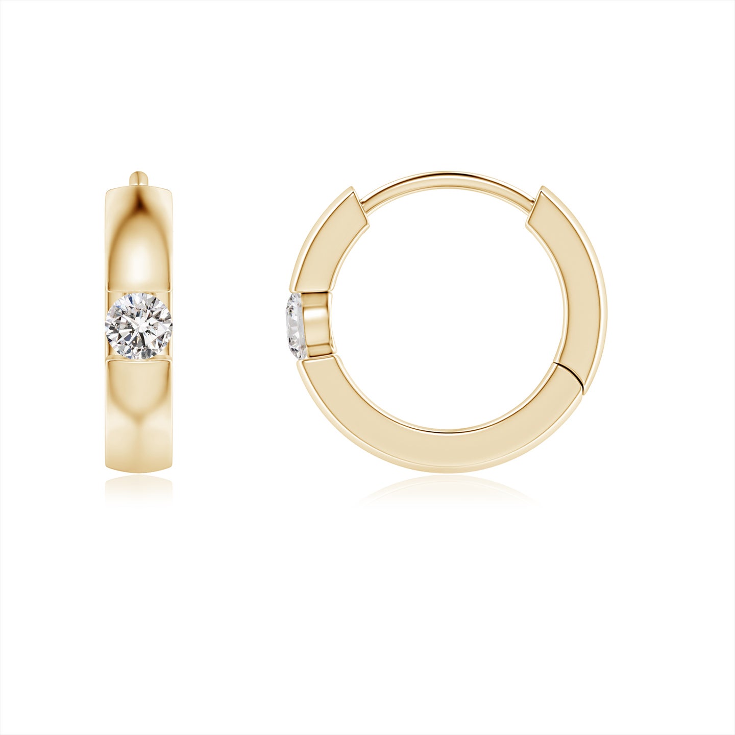2mm IJI1I2 Channel-Set Round Diamond Hinged Hoop Earrings in Yellow Gold