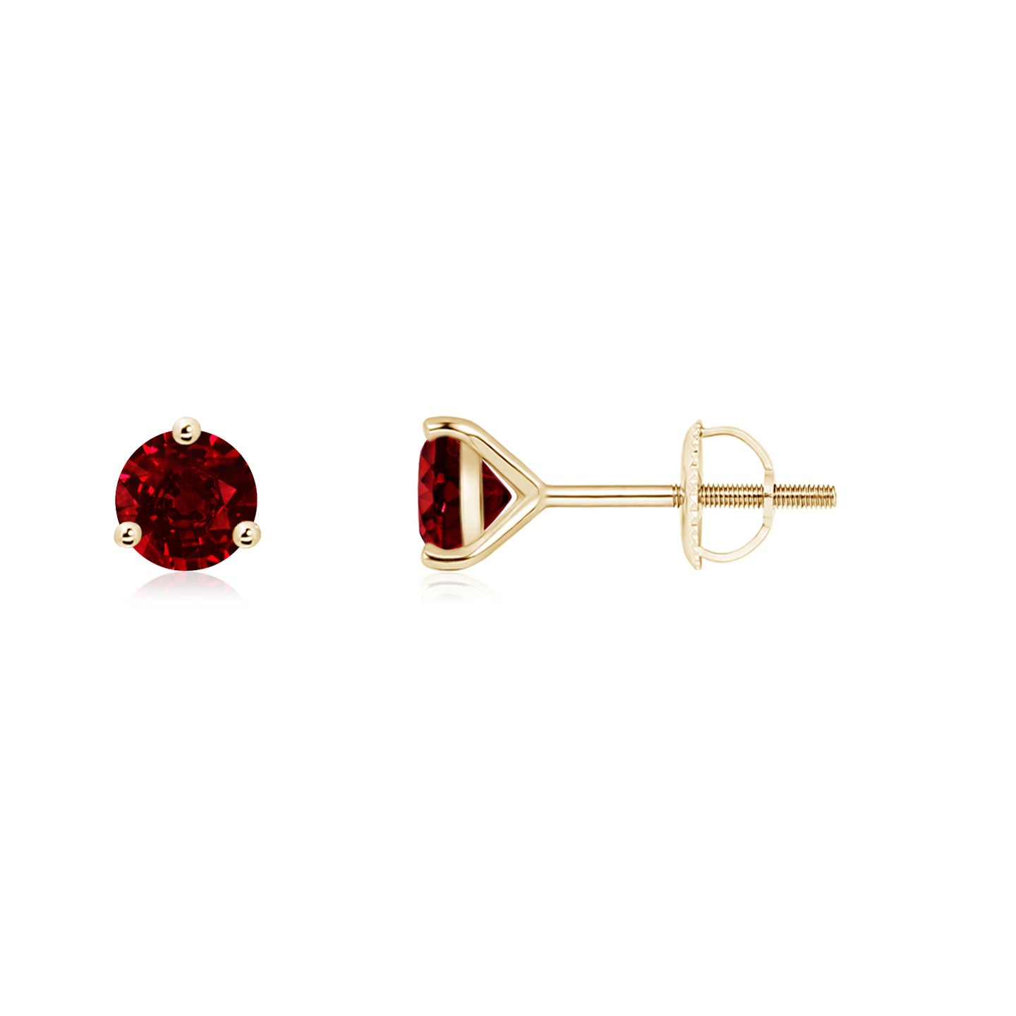 4mm AAAA Martini-Set Round Ruby Stud Earrings in Yellow Gold