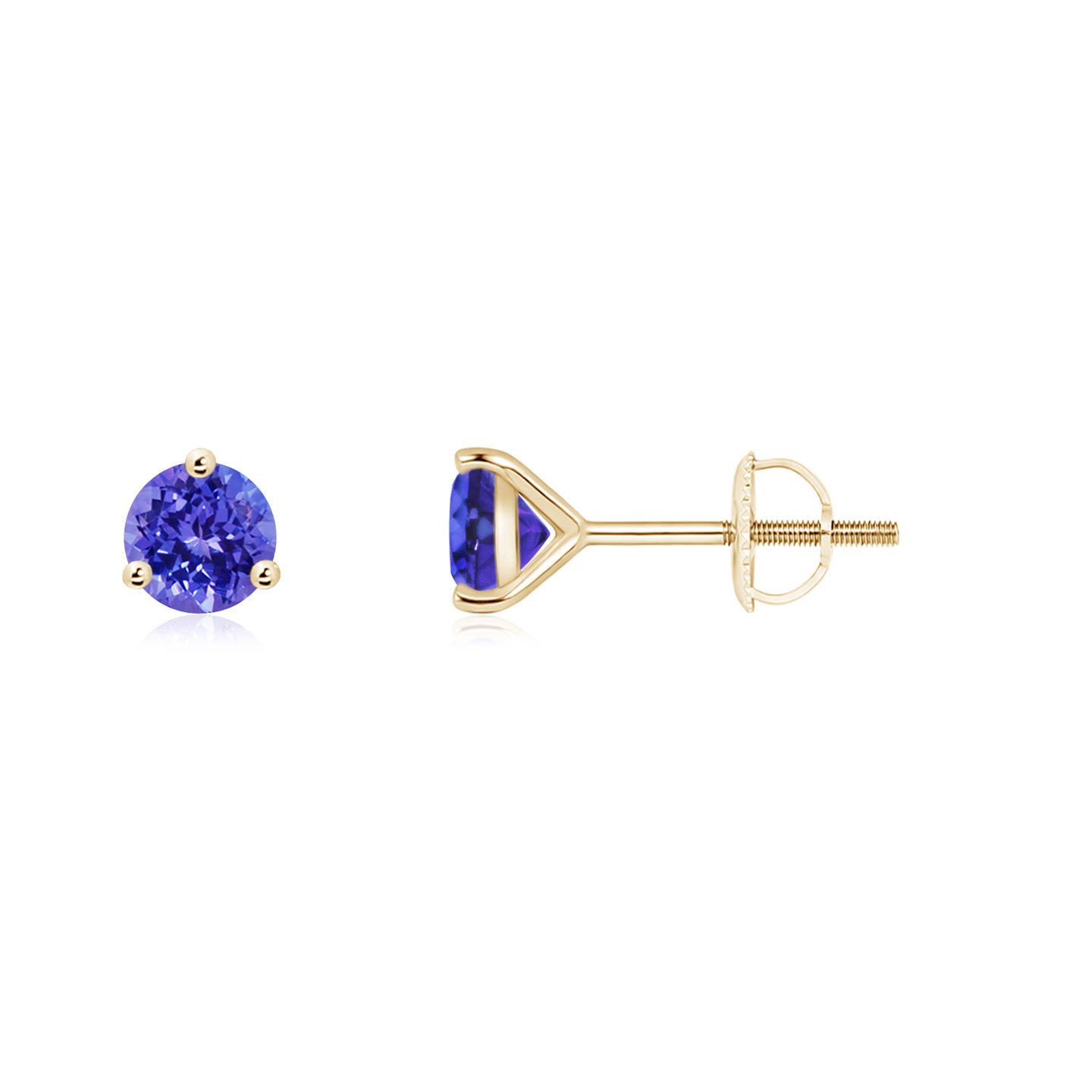 4mm AAAA Martini-Set Round Tanzanite Stud Earrings in Yellow Gold