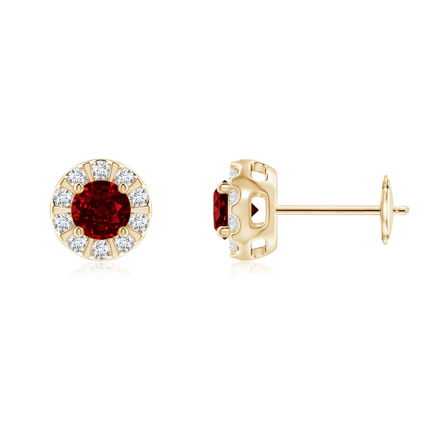 Lab-Grown Ruby Stud Earrings with Bar-Set Diamond Halo