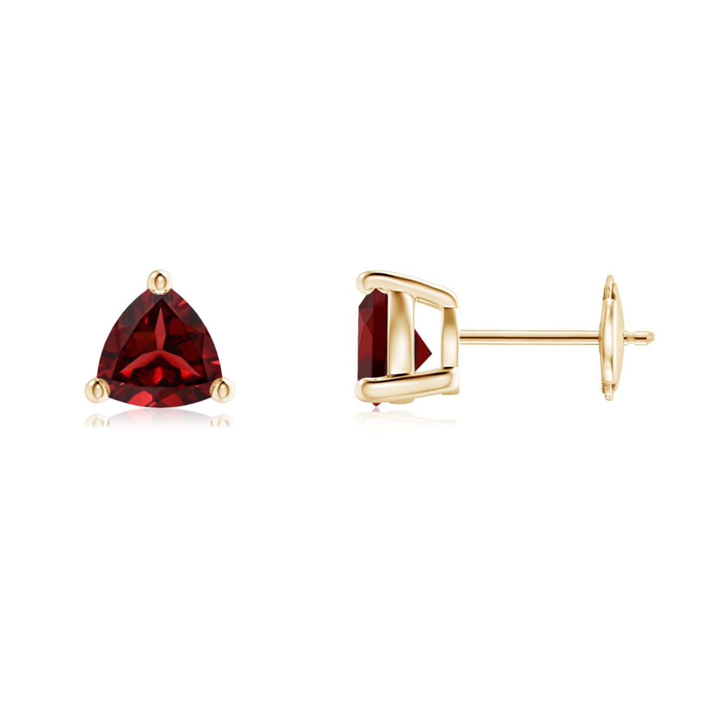 6mm AAAA Basket-Set Trillion Garnet Stud Earrings in Yellow Gold