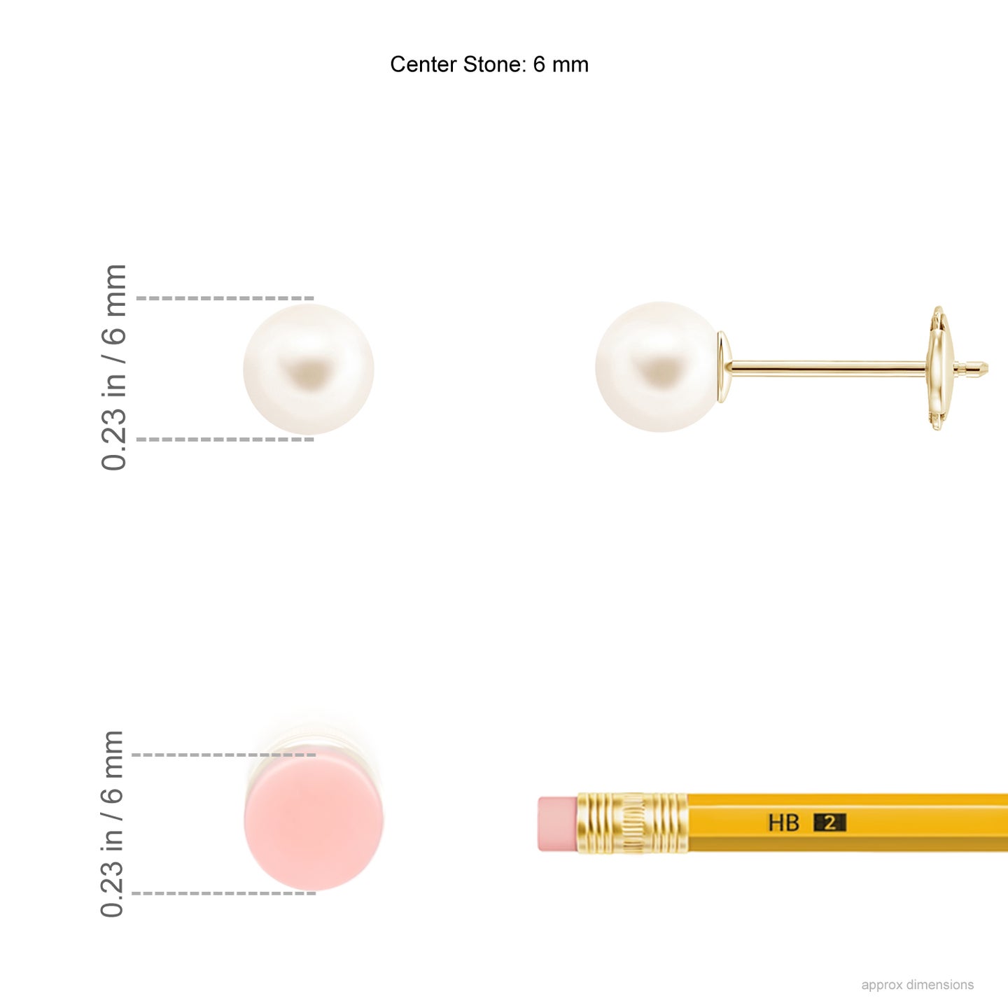6mm AAA Classic Freshwater Pearl Solitaire Studs in Yellow Gold