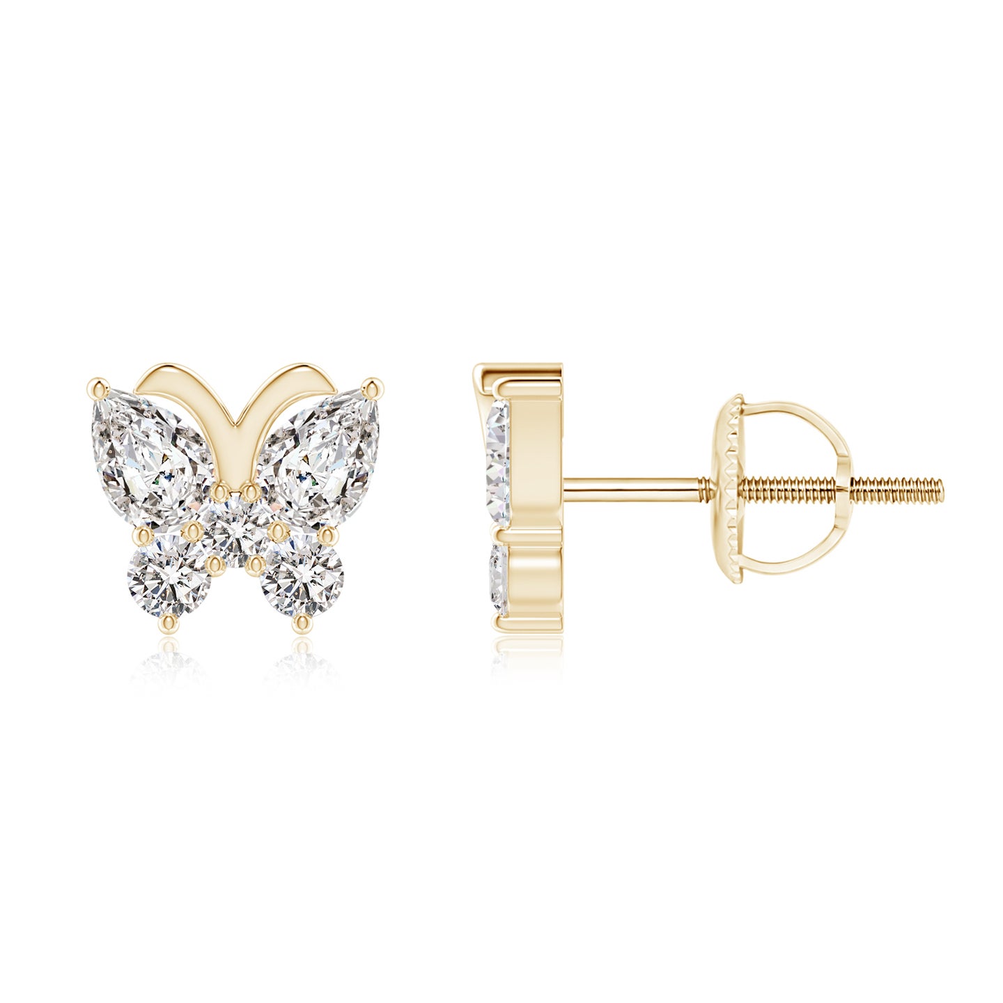 4x3mm IJI1I2 Diamond Butterfly Stud Earrings in Yellow Gold