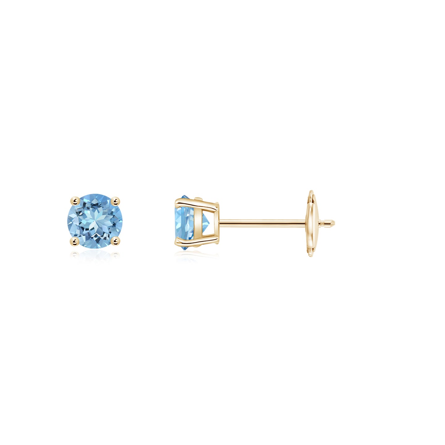 3mm AAAA Round Aquamarine Stud Earrings in Yellow Gold