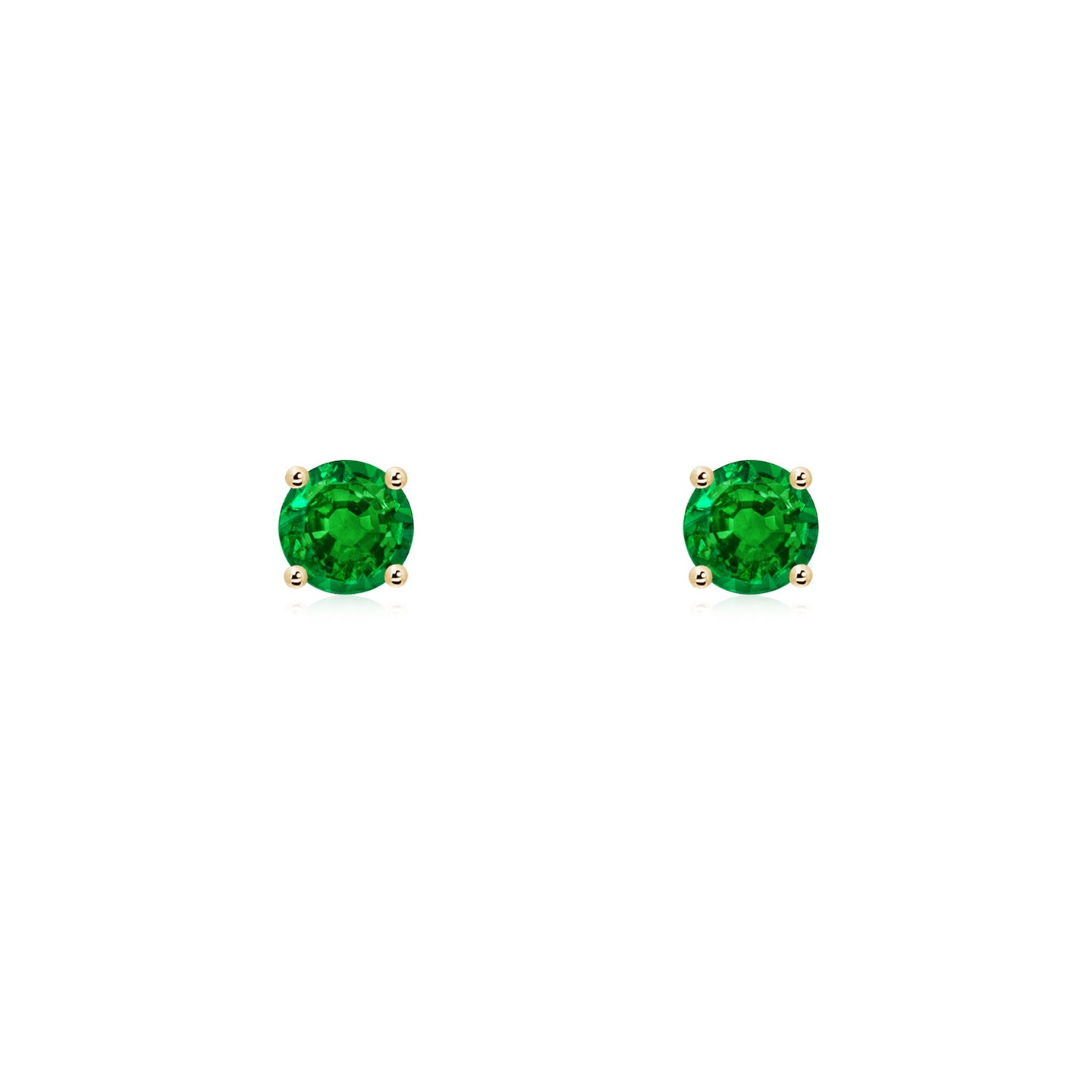 3mm AAAA Round Emerald Stud Earrings in Yellow Gold