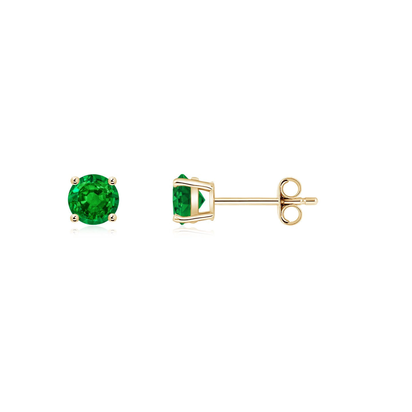 3mm AAAA Round Emerald Stud Earrings in Yellow Gold