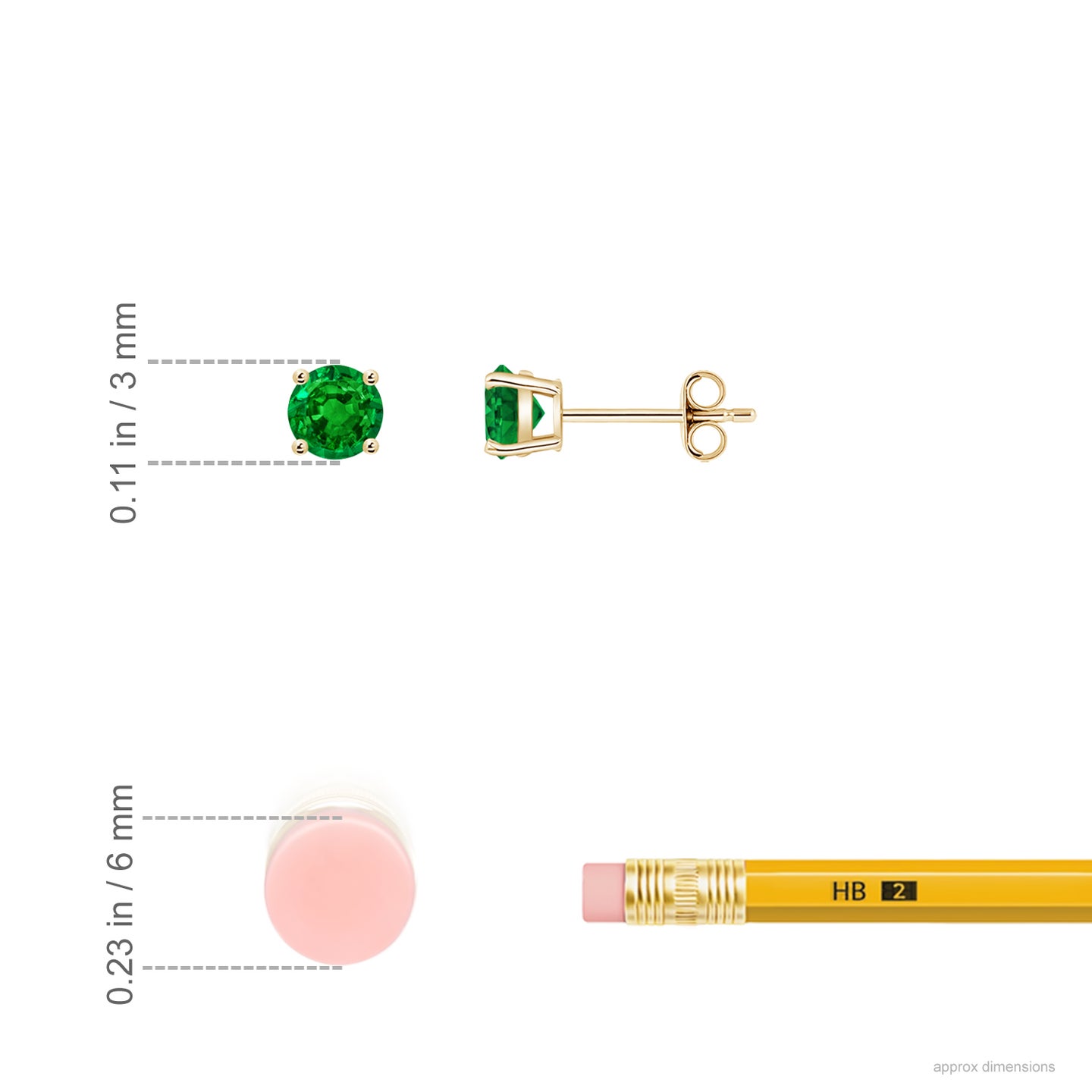 3mm AAAA Round Emerald Stud Earrings in Yellow Gold