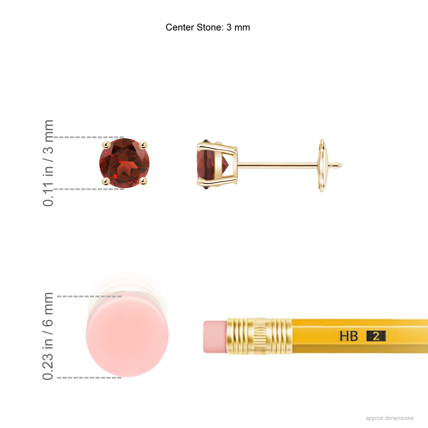 3mm AAAA Round Garnet Stud Earrings in Yellow Gold
