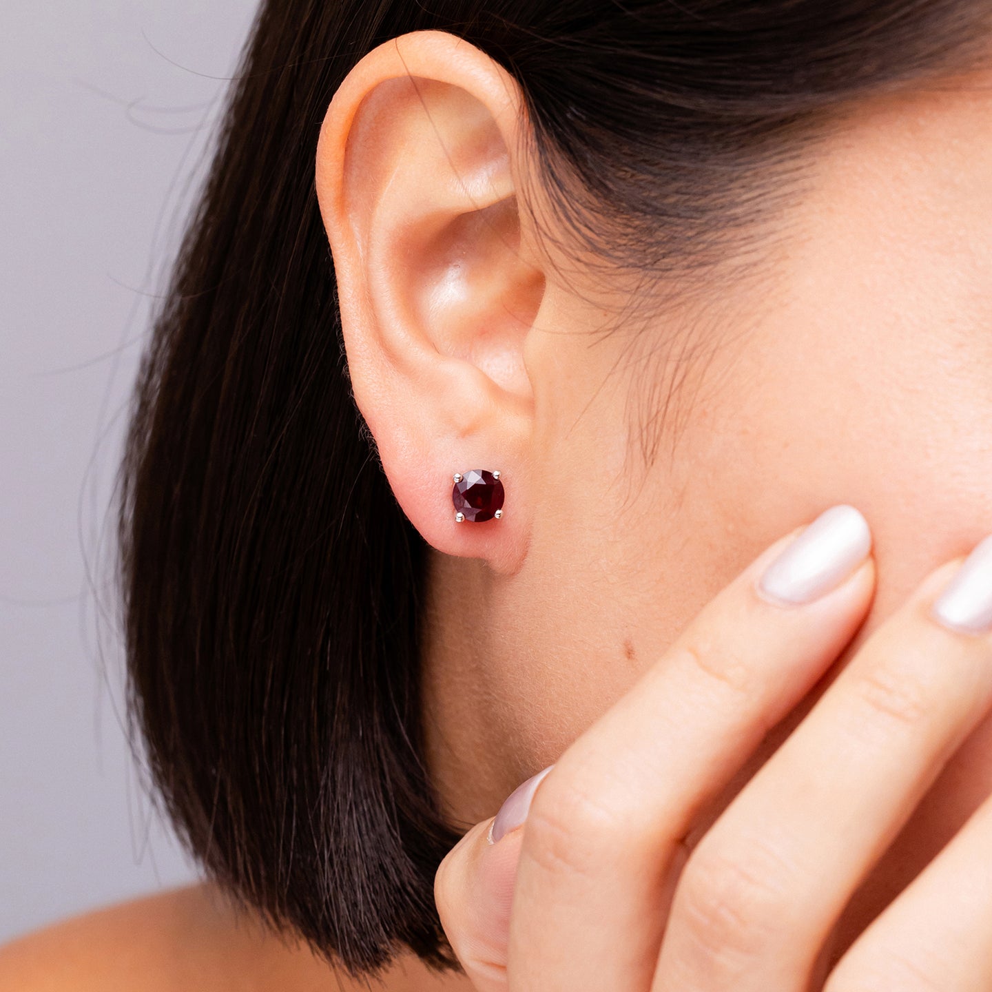 Round Ruby Stud Earrings