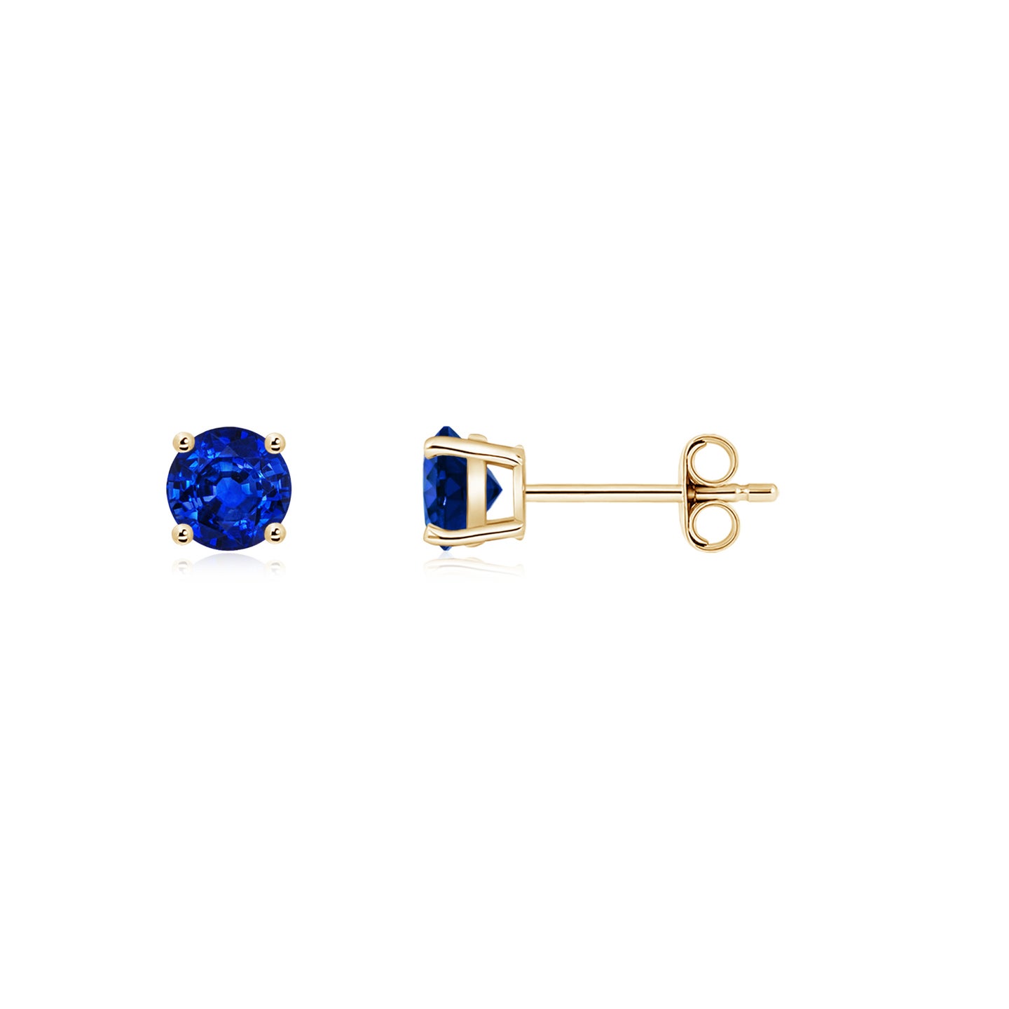 3mm AAAA Round Blue Sapphire Stud Earrings in Yellow Gold