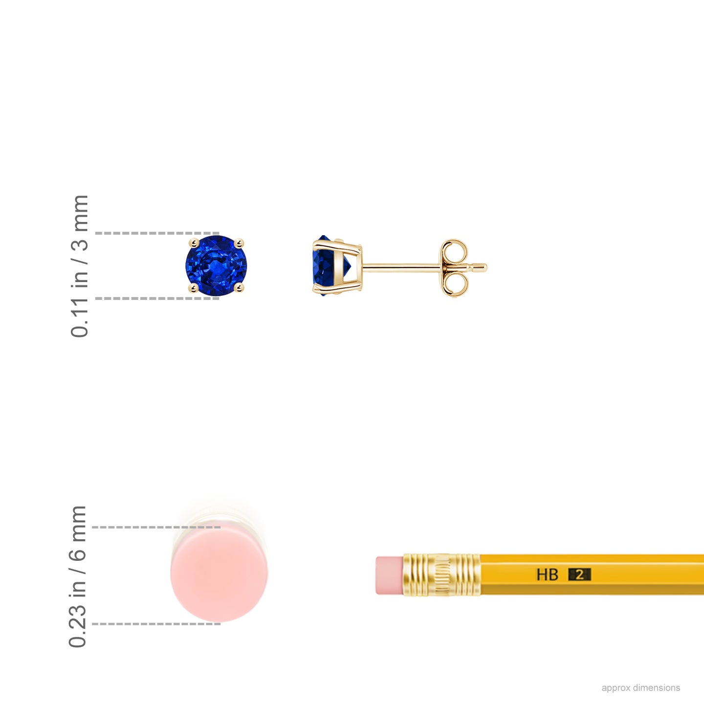 3mm AAAA Round Blue Sapphire Stud Earrings in Yellow Gold