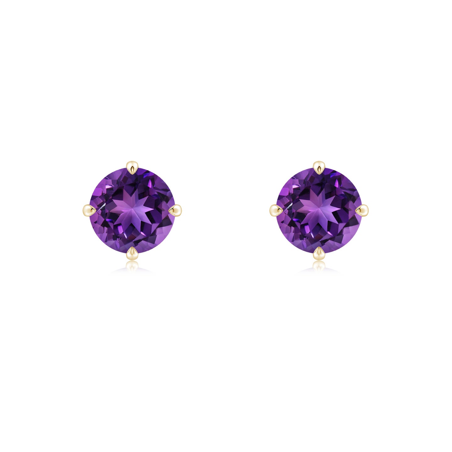 6mm AAAA Basket-Set Round Amethyst Stud Earrings in Yellow Gold