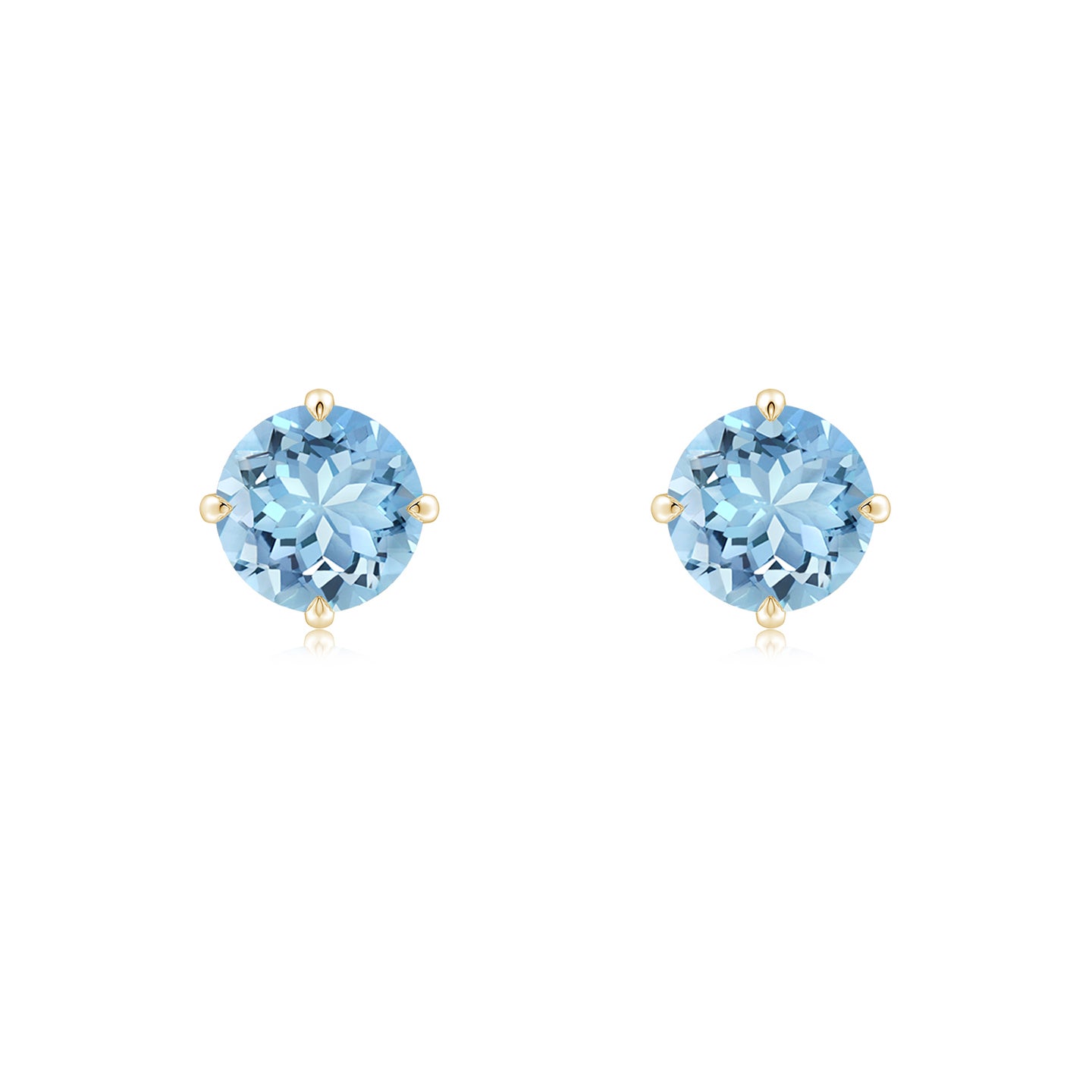 6mm AAAA Basket-Set Round Aquamarine Stud Earrings in Yellow Gold