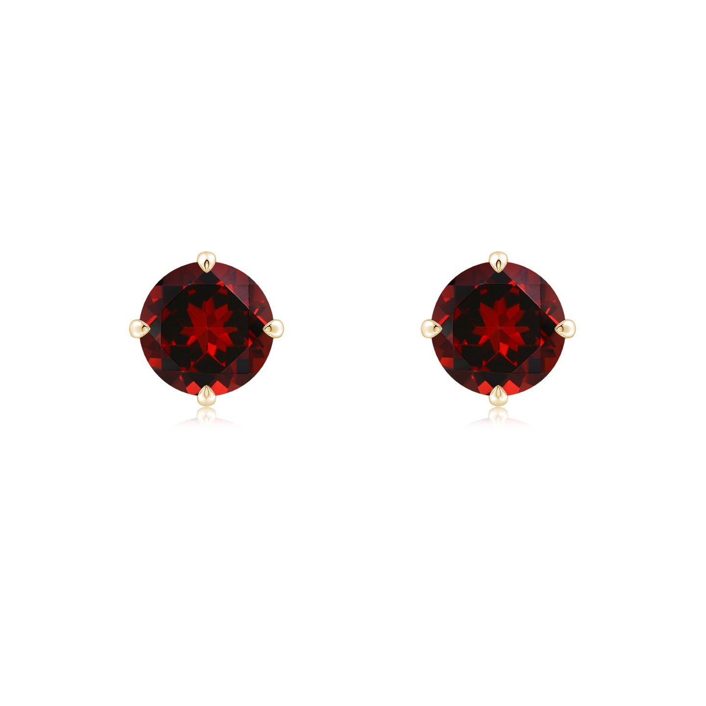 6mm AAAA Basket-Set Round Garnet Stud Earrings in Yellow Gold