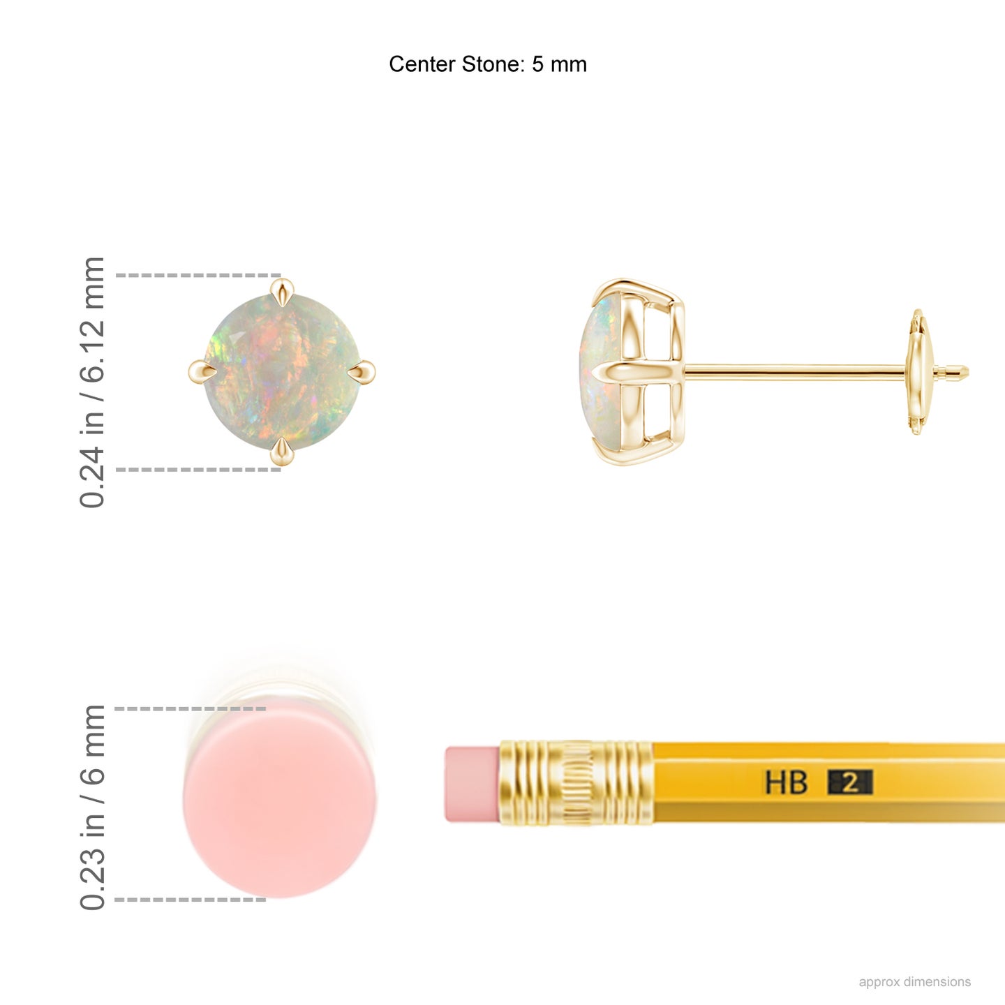 5mm AAAA Basket-Set Round Opal Stud Earrings in Yellow Gold