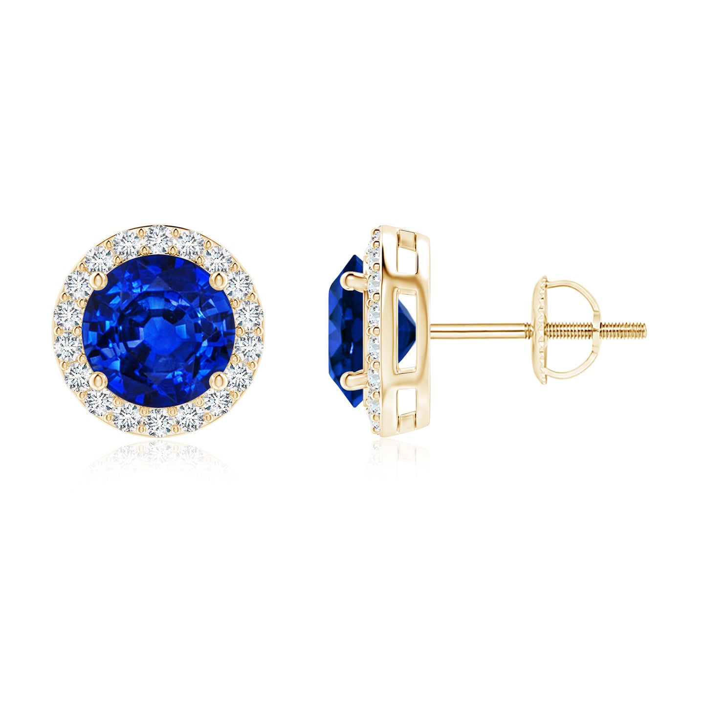 Lab-Grown Vintage-Inspired Round Blue Sapphire Halo Stud Earrings