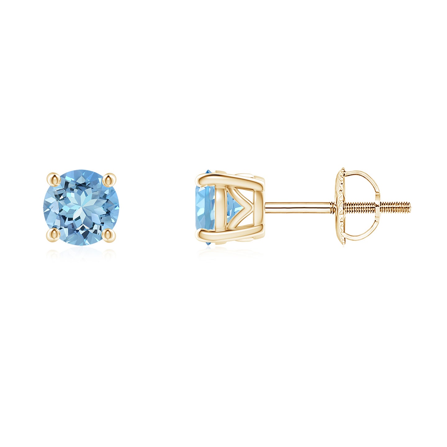 Vintage Style Round Aquamarine Solitaire Stud Earrings