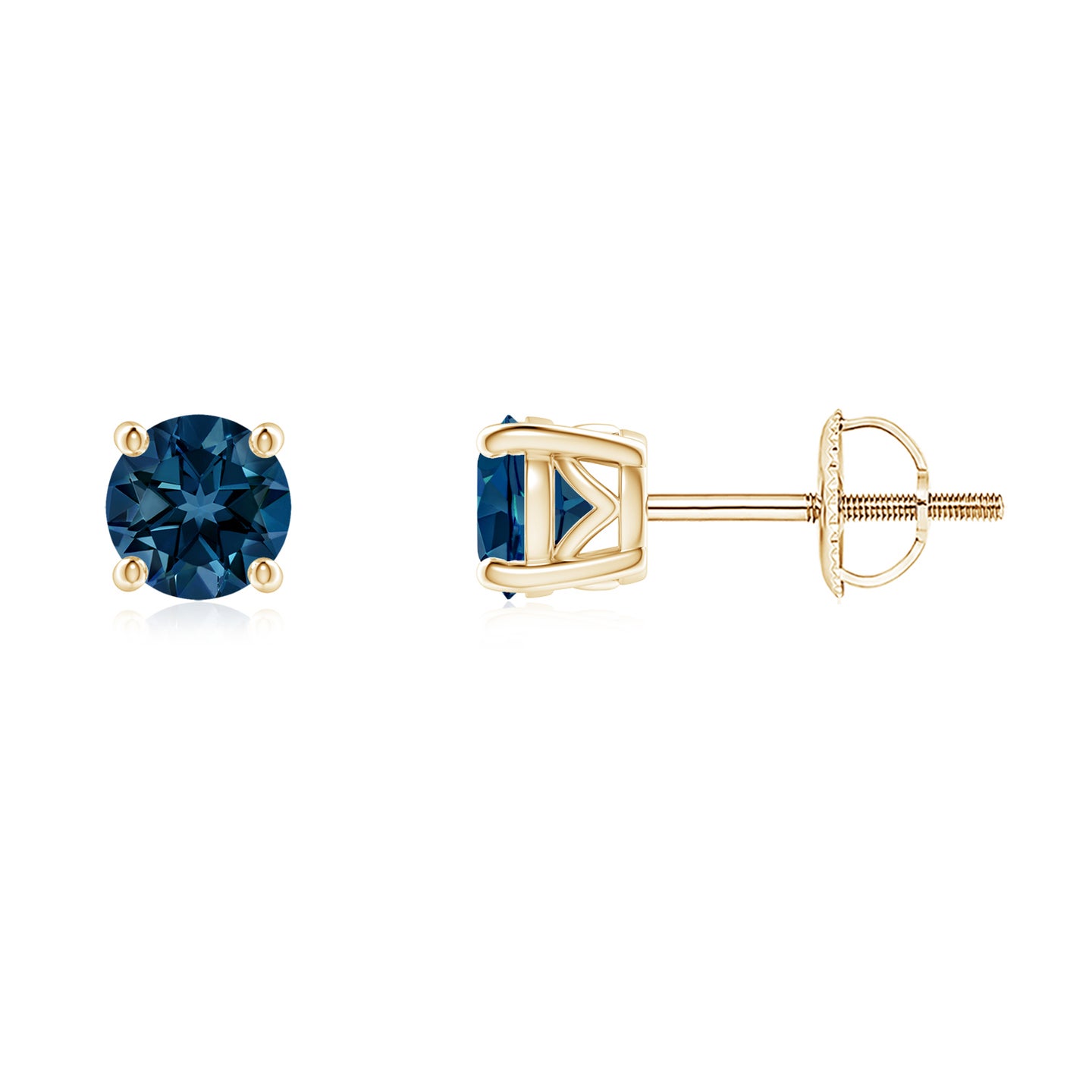 Vintage Style Round London Blue Topaz Solitaire Stud Earrings
