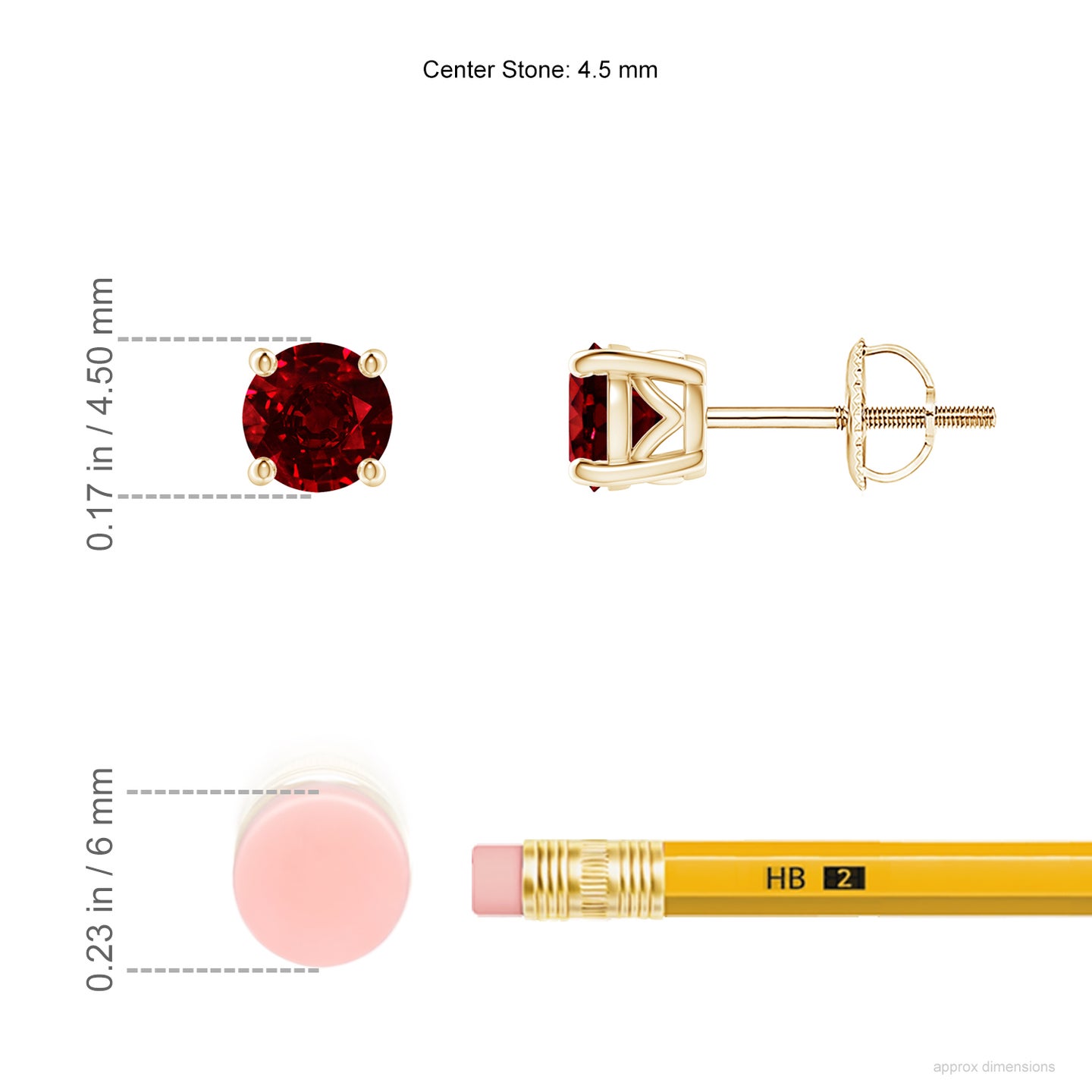 4.5mm AAAA Vintage Style Round Ruby Solitaire Stud Earrings in Yellow Gold