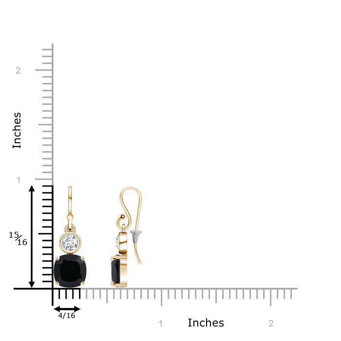 7mm AAA Cushion Black Onyx Drop Earrings with Diamond in Yellow Gold