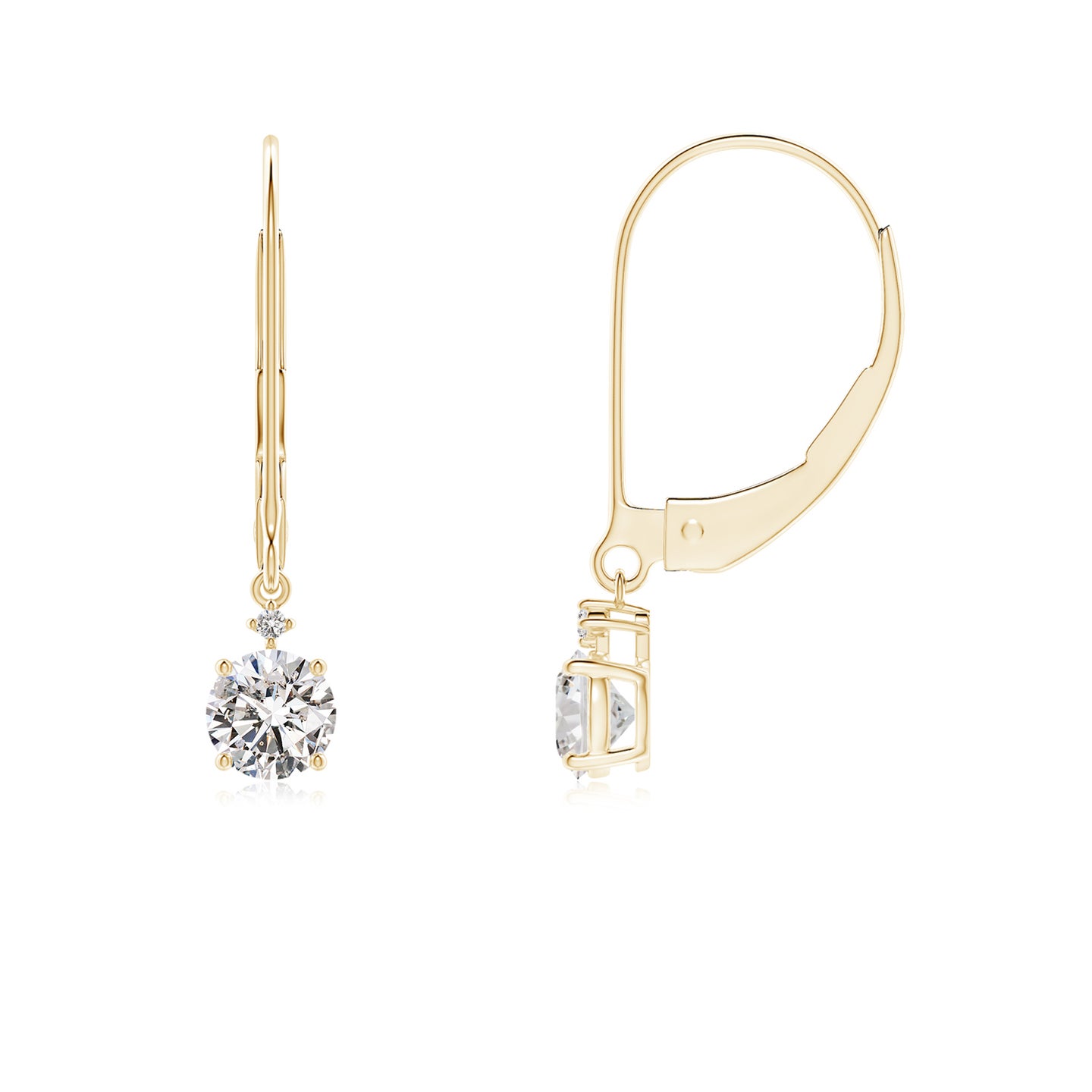 Prong-Set Round Diamond Leverback Dangle Earrings