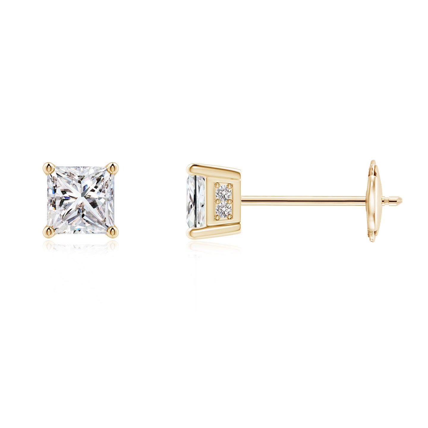 3.4mm IJI1I2 Princess-Cut Diamond Solitaire Stud Earrings in Yellow Gold 3.4mm IJI1I2 Princess-Cut Diamond Solitaire Stud Earrings in Yellow Gold