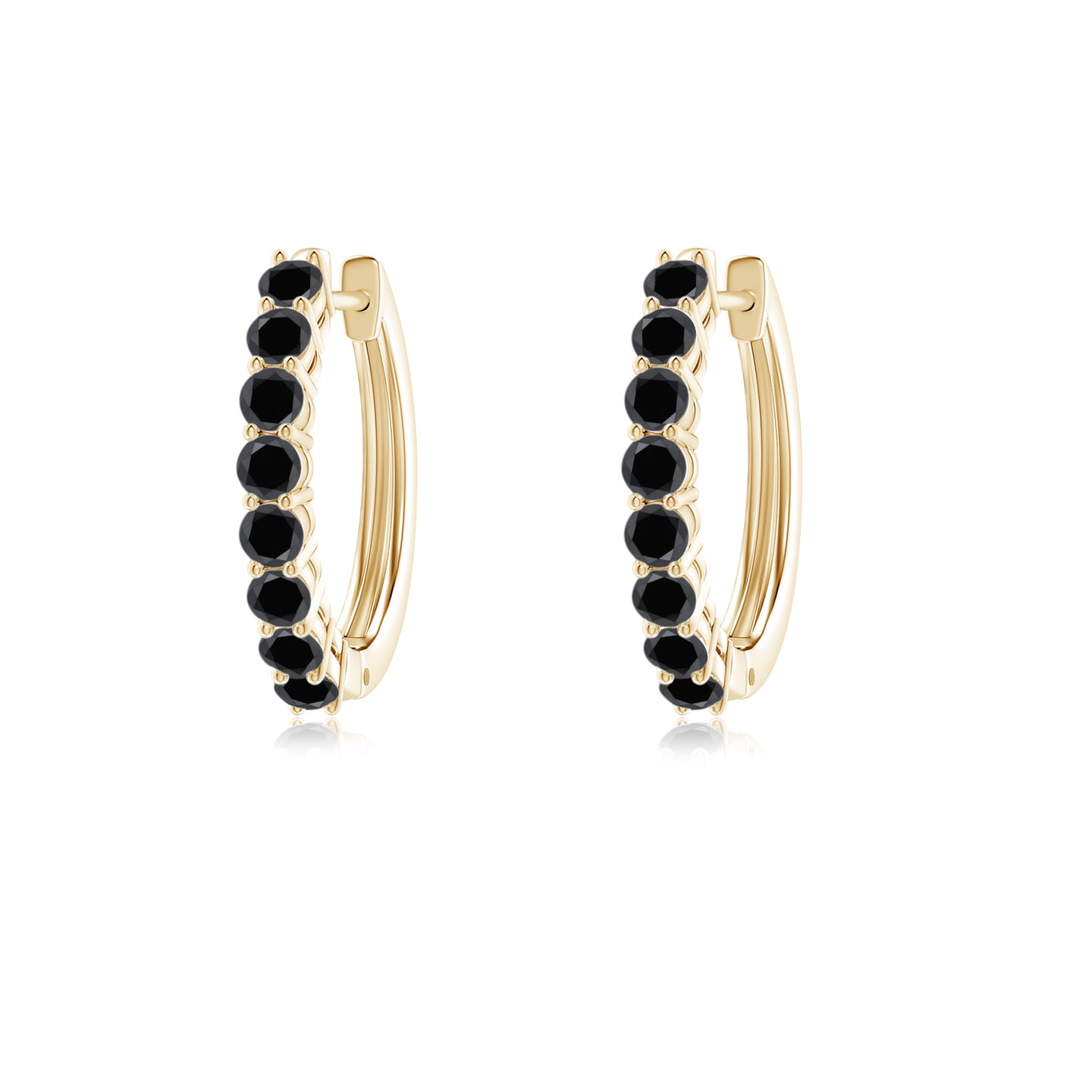 2mm AA Airline-Set Black Diamond Hinged Hoop Earrings in Yellow Gold