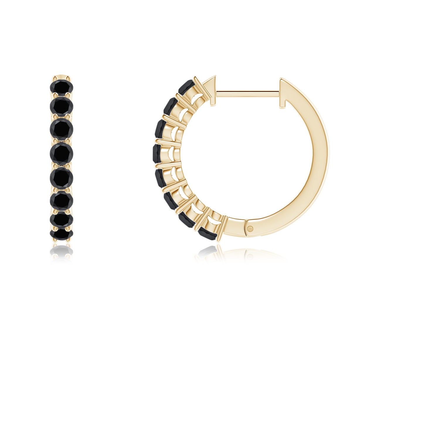 2mm AA Airline-Set Black Diamond Hinged Hoop Earrings in Yellow Gold