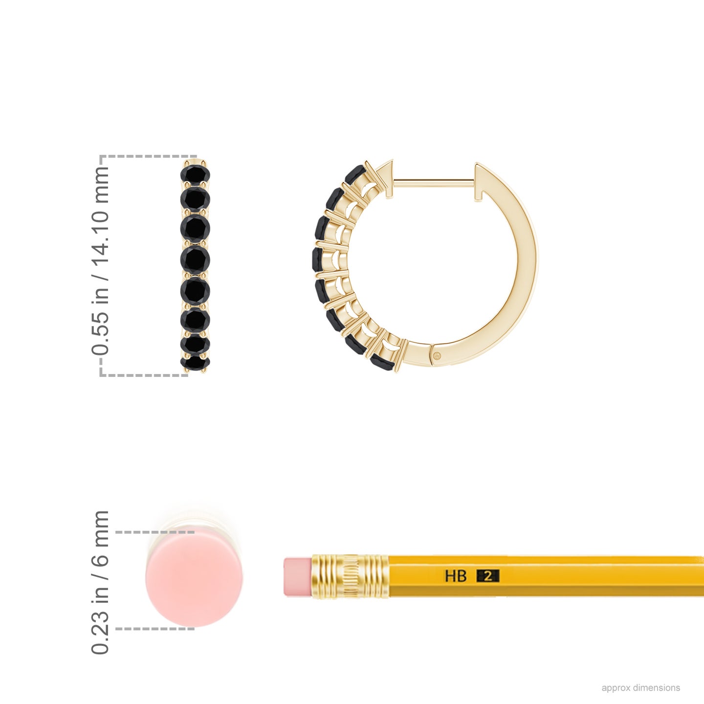 2mm AA Airline-Set Black Diamond Hinged Hoop Earrings in Yellow Gold