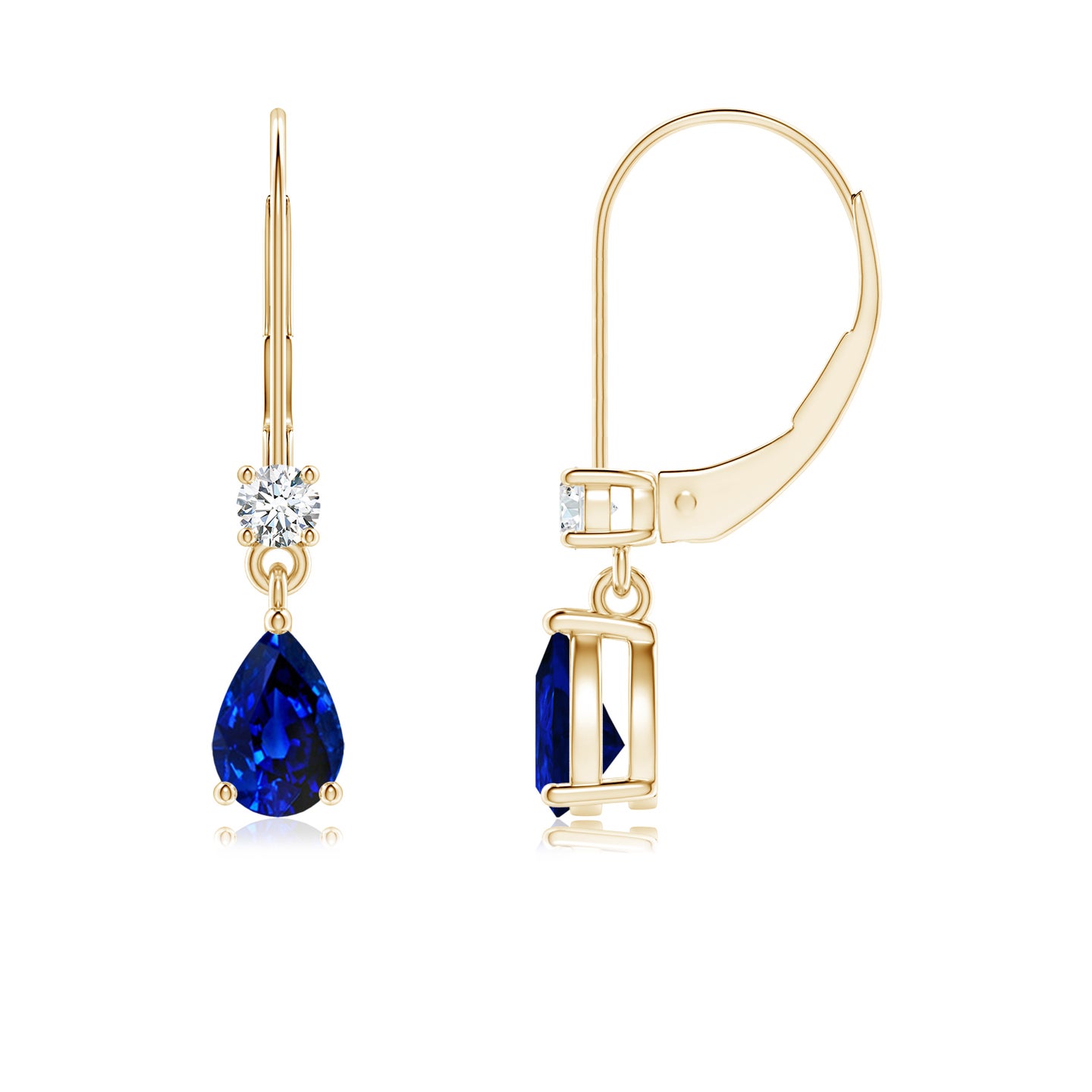 6x4mm AAAA Pear Sapphire Leverback Drop Earrings with Diamond in Yellow Gold 6x4mm AAAA Pear Sapphire Leverback Drop Earrings with Diamond in Yellow Gold
