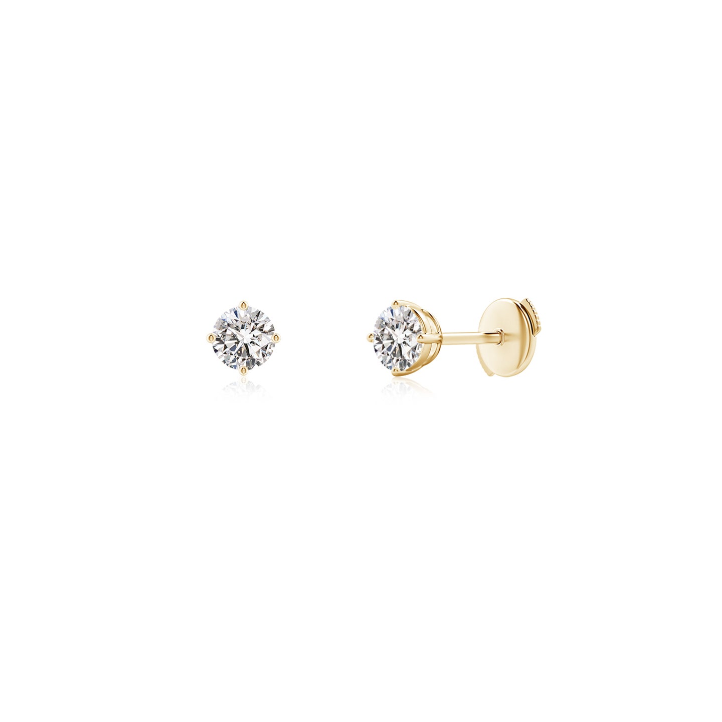 3mm IJI1I2 Basket-Set Solitaire Diamond Stud Earrings in Yellow Gold