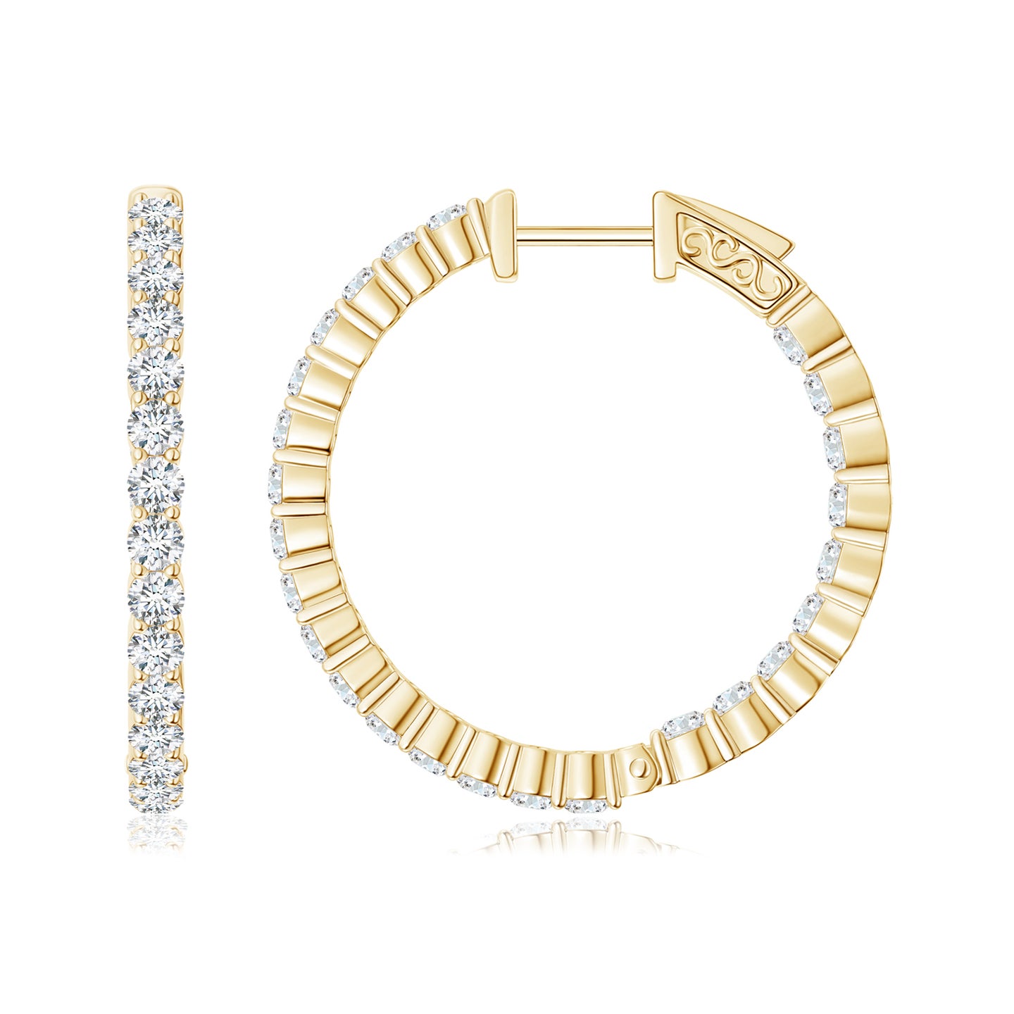 1.6mm GVS2 Round Diamond Inside Out Hoop Earrings in Yellow Gold