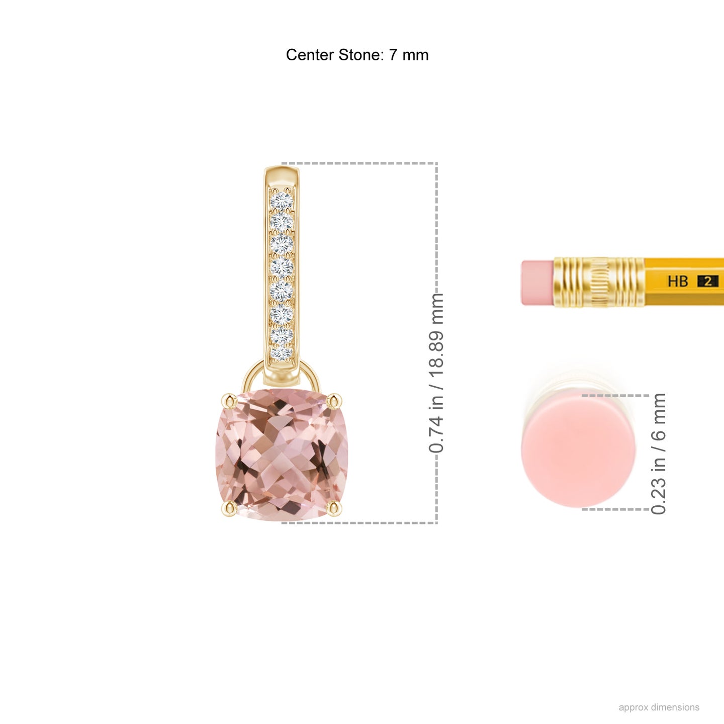 7mm AAAA Cushion Morganite Drop Earrings with Diamond Accents in Yellow Gold
