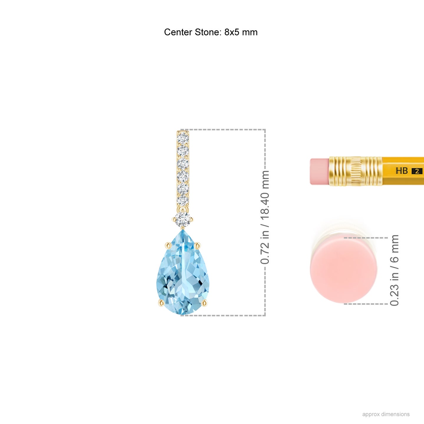 8x5mm AAAA Solitaire Pear Aquamarine Drop Earrings with Diamonds in Yellow Gold